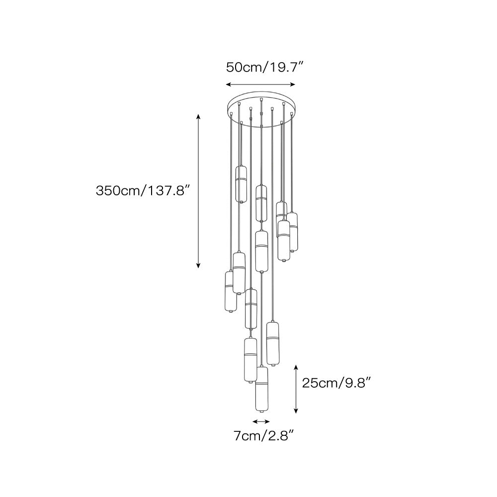 Side profile of a single alabaster cylinder from the Cannula Chandelier.