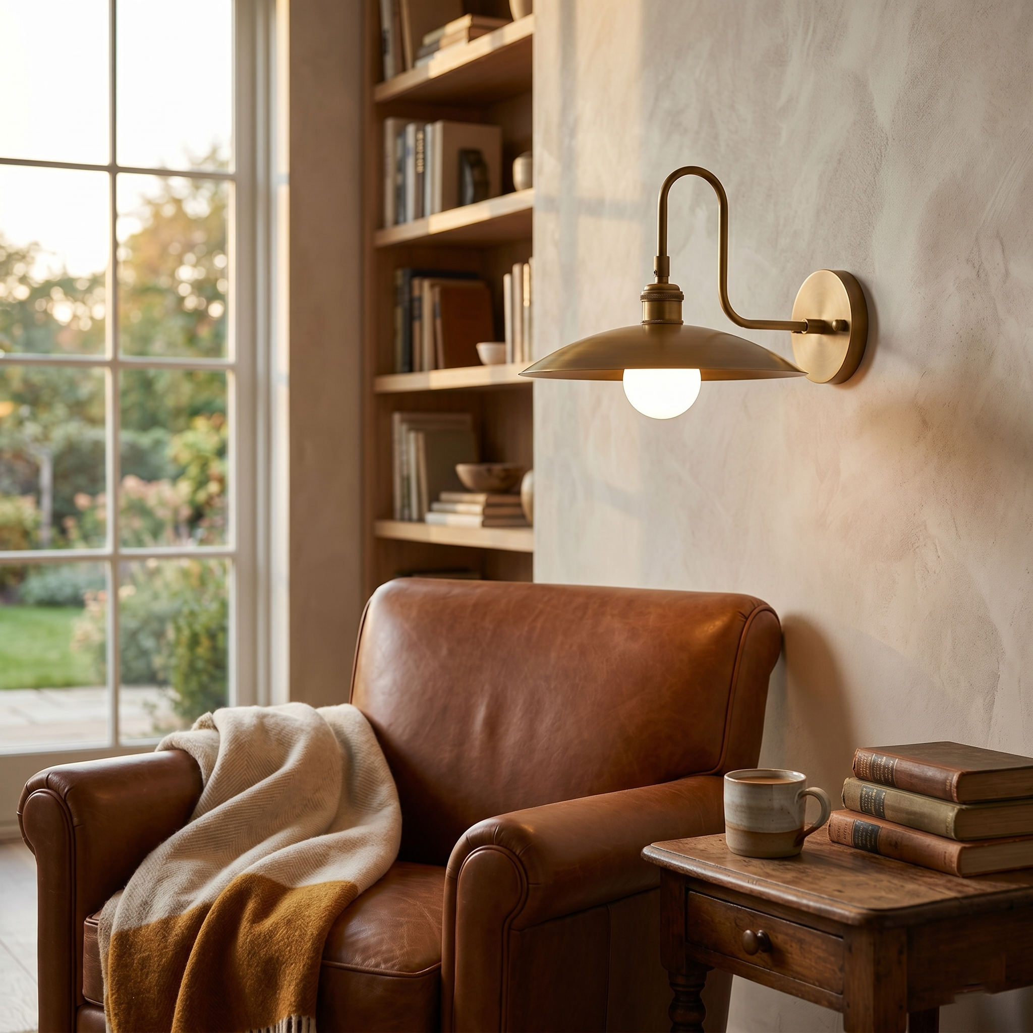 Angled view of the Cantina Wall Lamp against a plain wall.