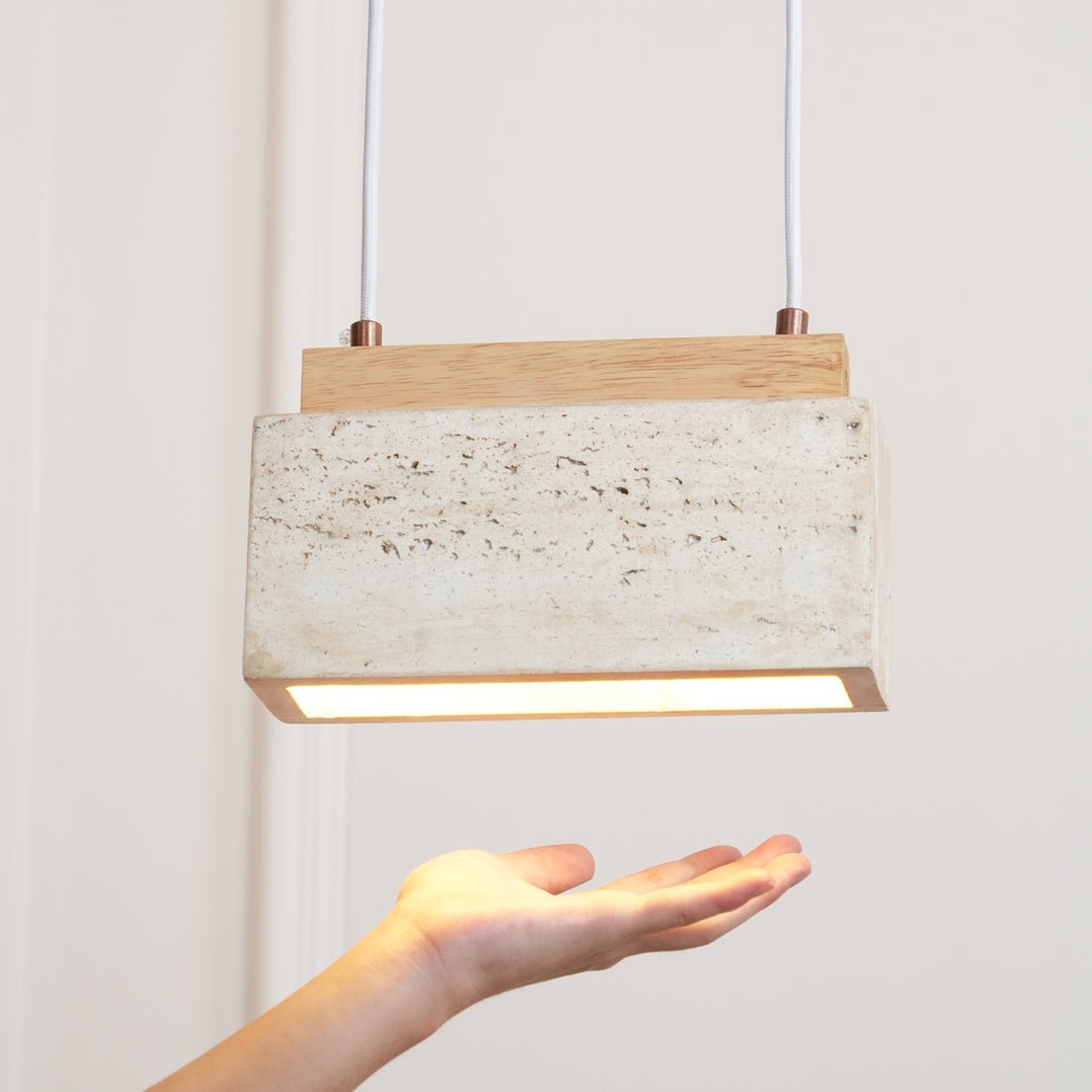 Ciraeila Rectangular Travertine Pendant Light-Neutral Decor