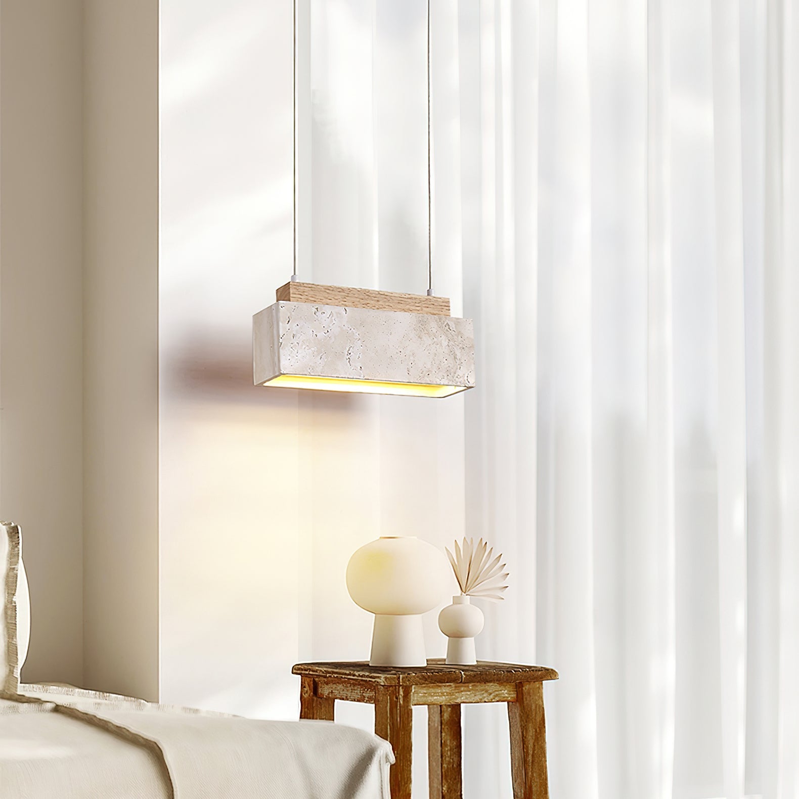 Ciraeila Rectangular Travertine Pendant Light-Neutral Decor