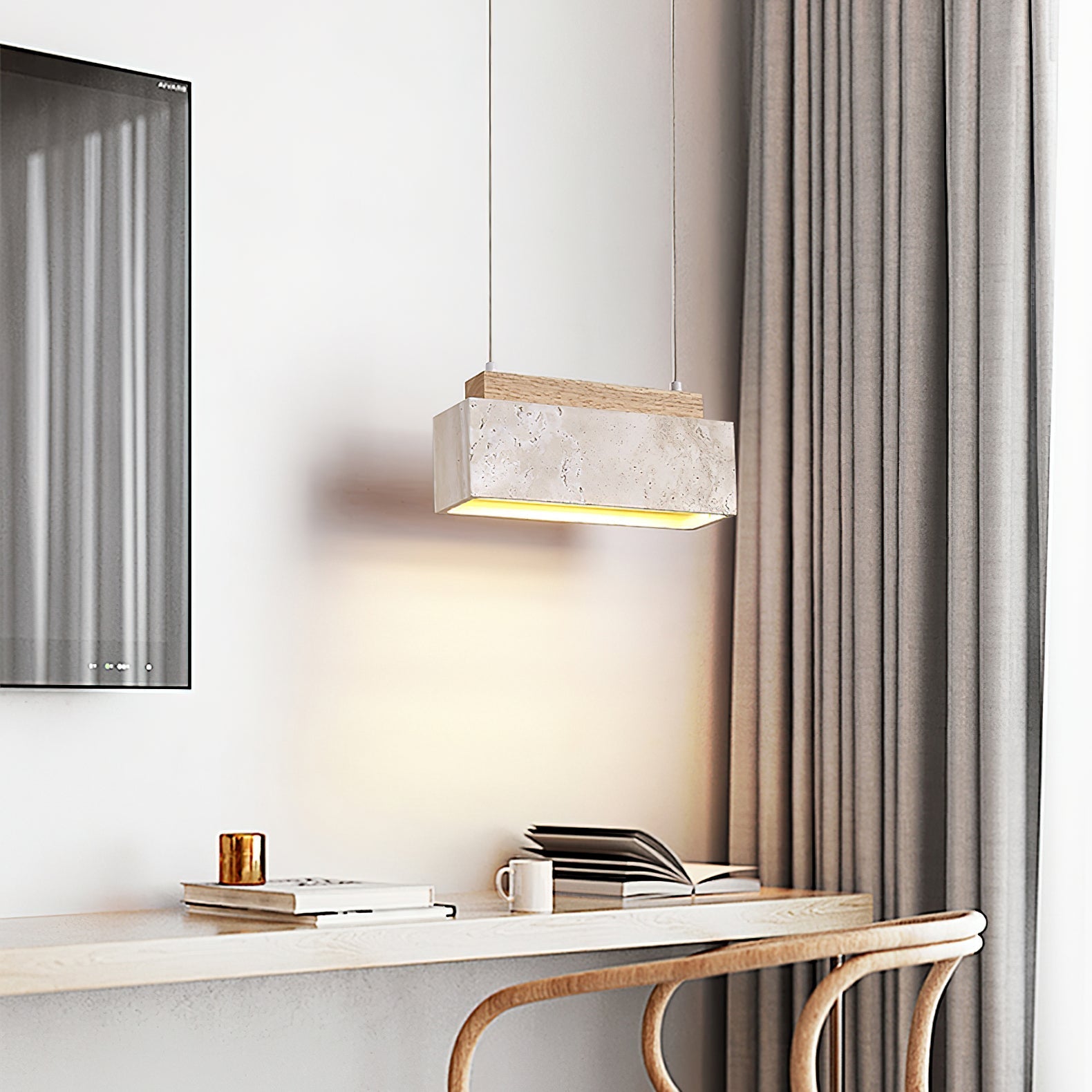 Ciraeila Rectangular Travertine Pendant Light-Neutral Decor