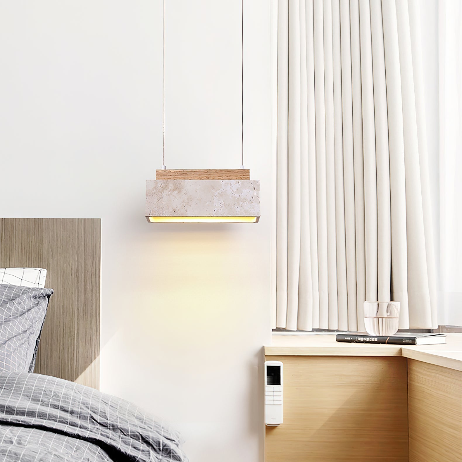 Ciraeila Rectangular Travertine Pendant Light-Neutral Decor