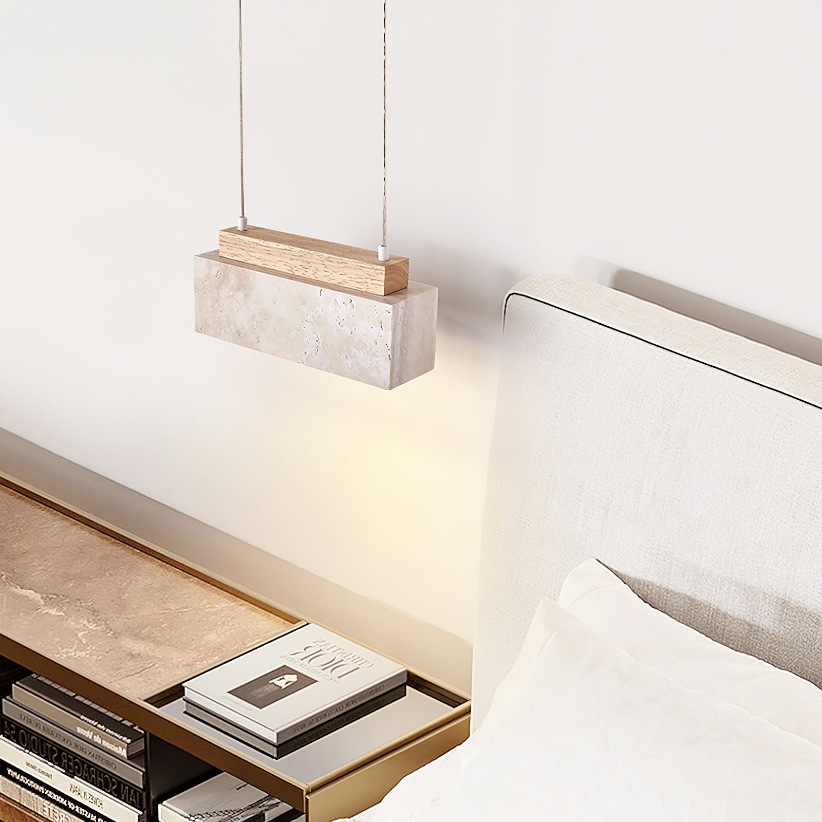 Ciraeila Rectangular Travertine Pendant Light-Neutral Decor
