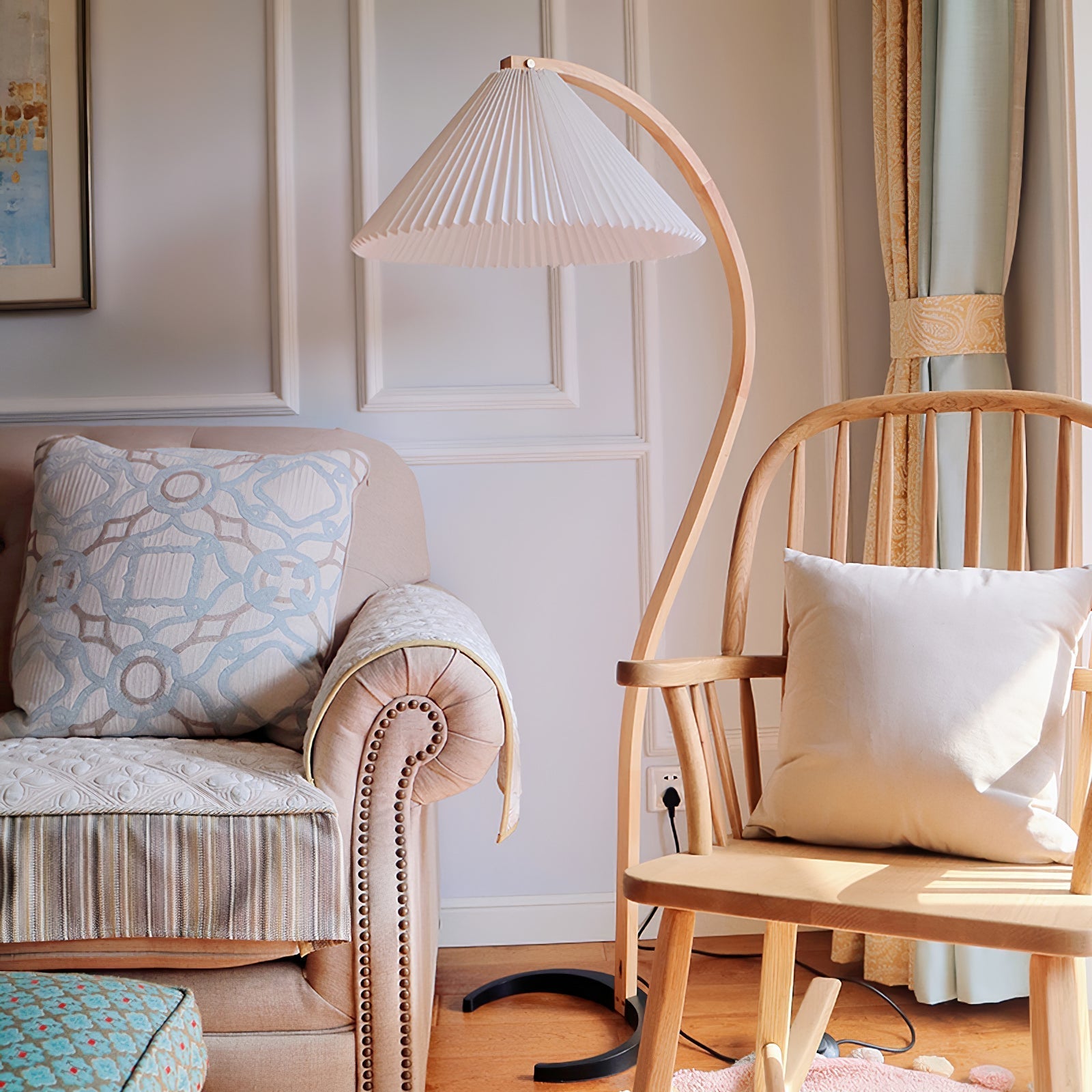 Viaro Wood Floor Lamp-Neutral Decor