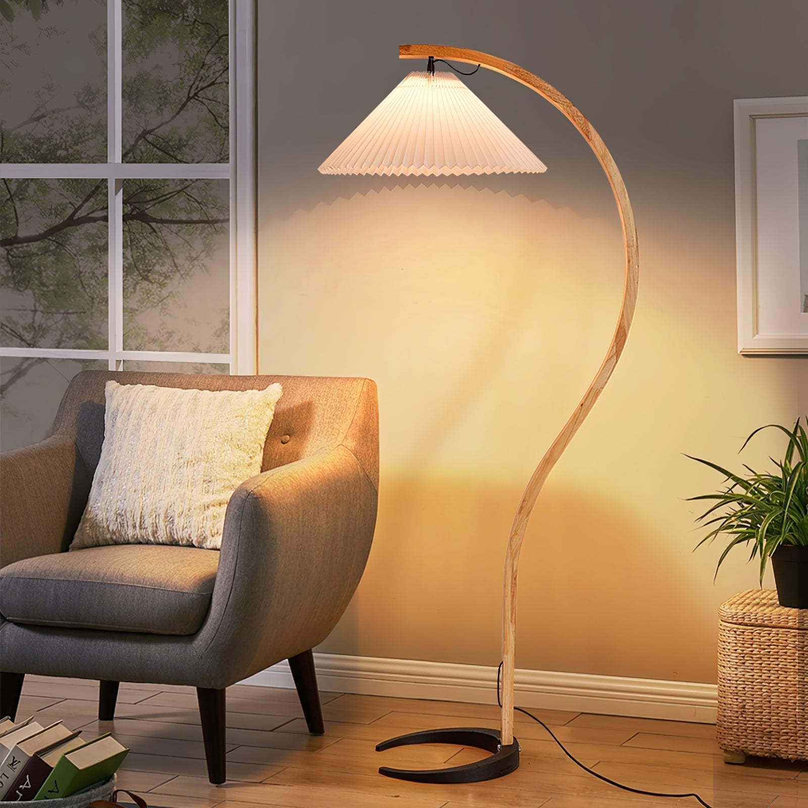 Viaro Wood Floor Lamp-Neutral Decor