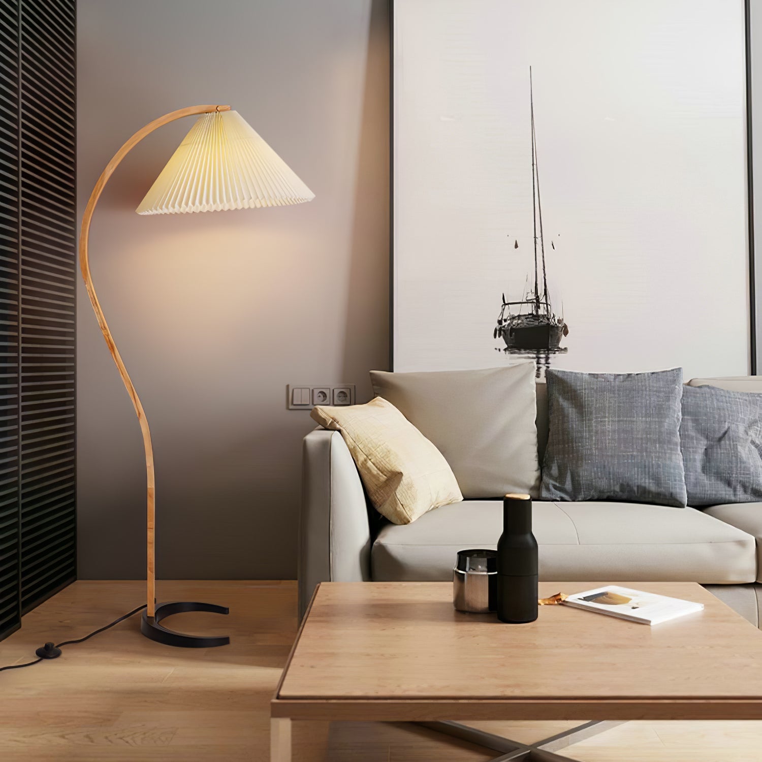 Viaro Wood Floor Lamp-Neutral Decor