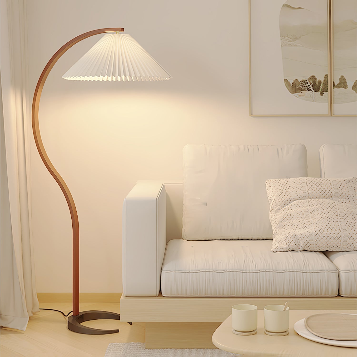 Viaro Wood Floor Lamp-Neutral Decor