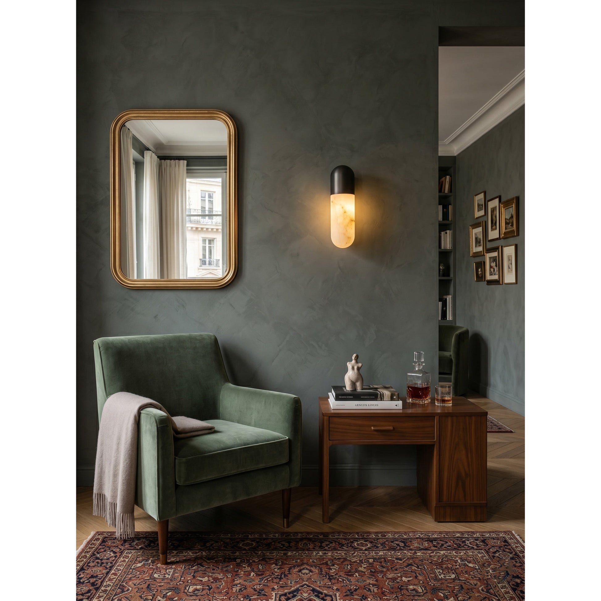 The wall lamp installed in a minimalist hallway.