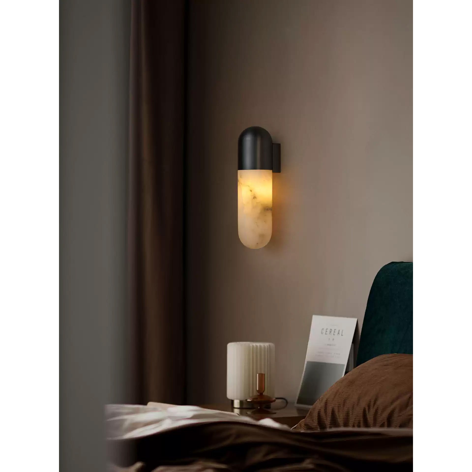 Product dimensions of the Capsule Alabaster Wall Lamp.