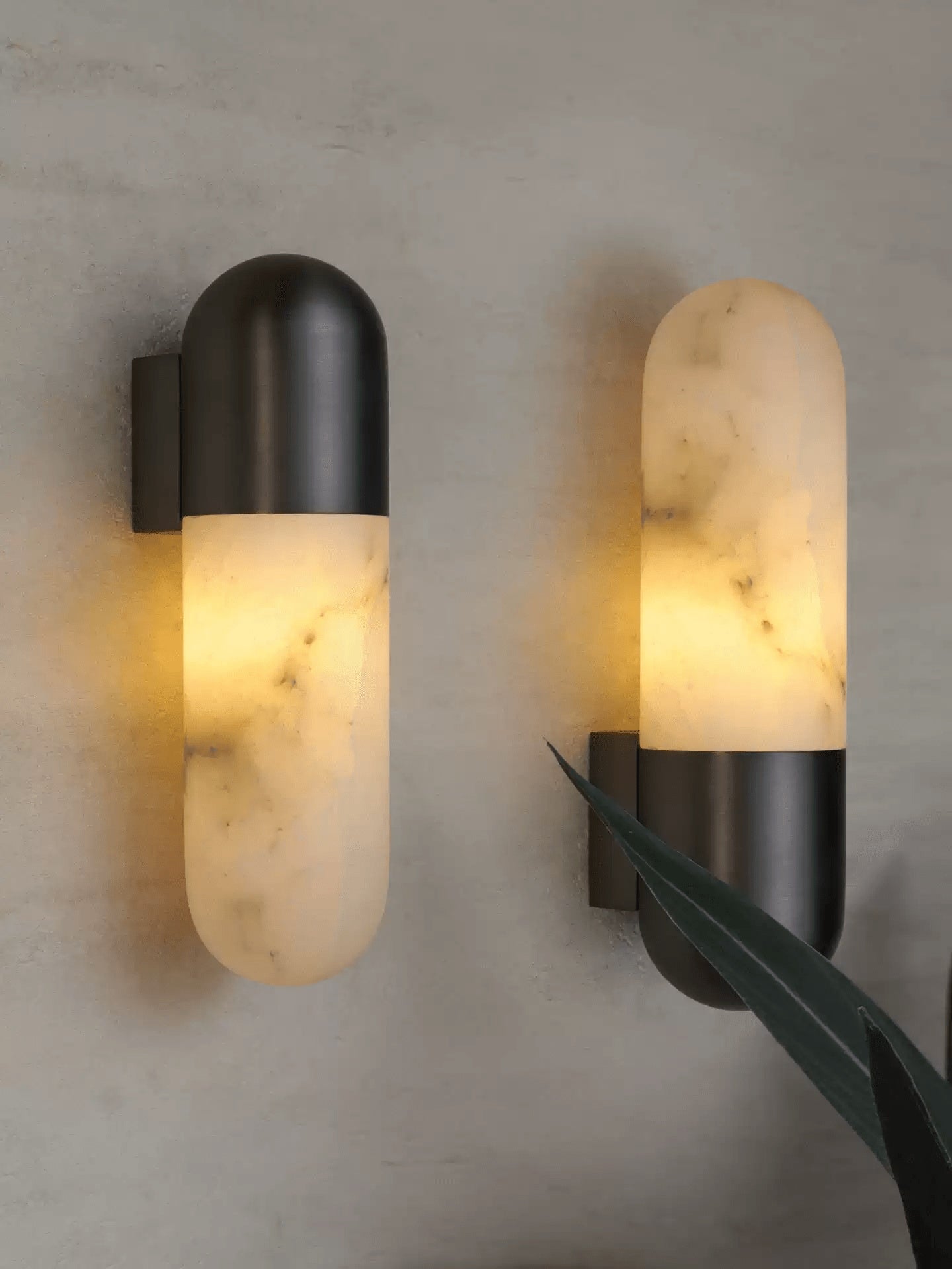 Black finish wall lamp against a light colored wall.