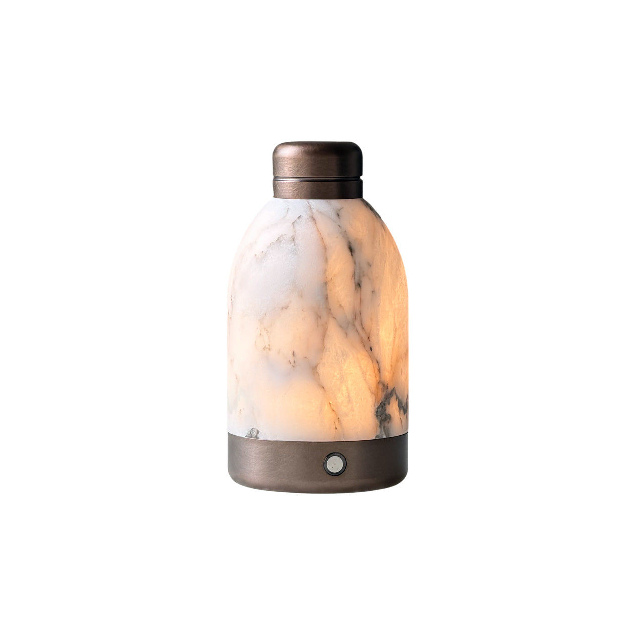 Capsule Marble Table Lamp in white on a side table.