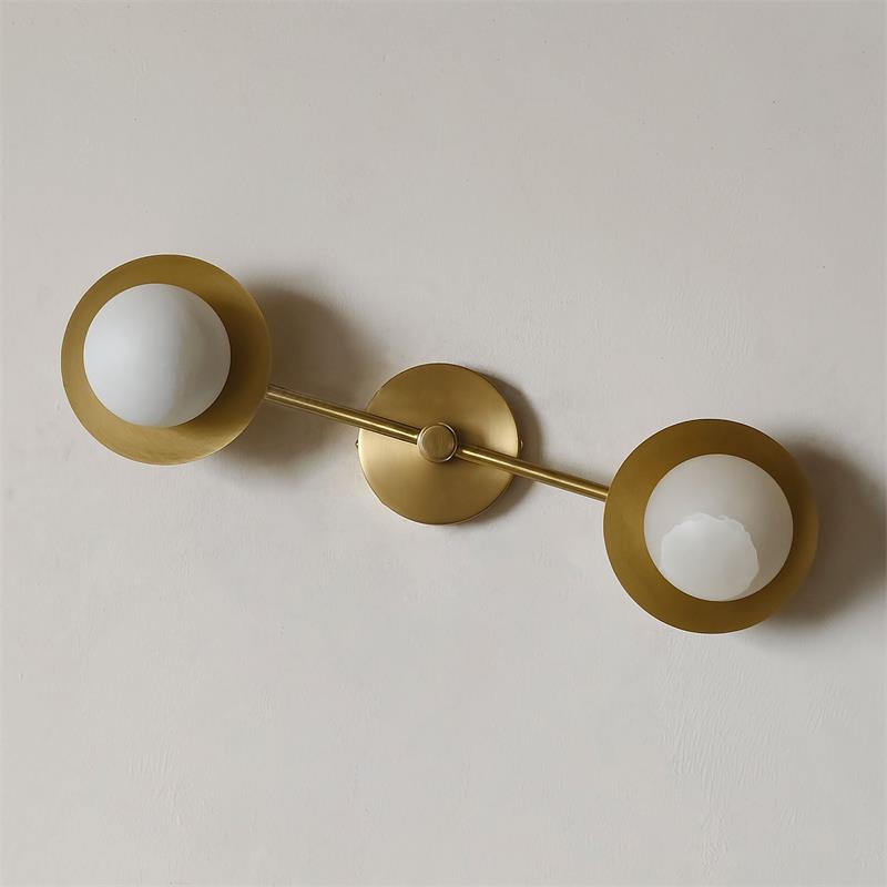 Front view of the Cara Wall Lamp highlighting the horizontal alabaster shade.