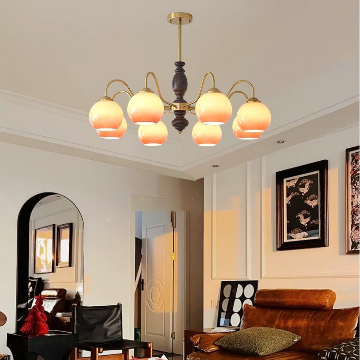 Aurora Chandelier Caramel Orb Curved Arm-Neutral Decor