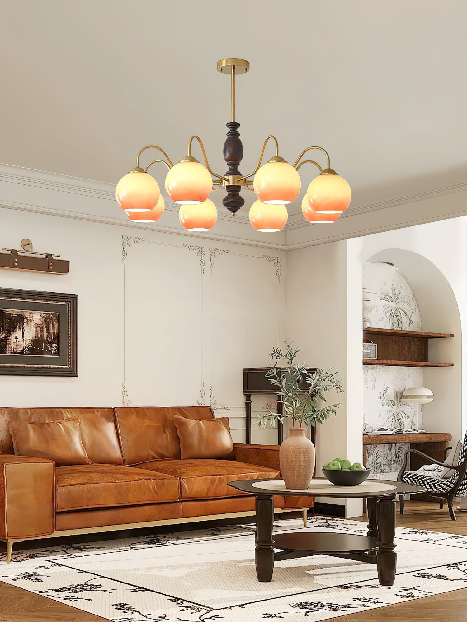 Aurora Chandelier Caramel Orb Curved Arm-Neutral Decor