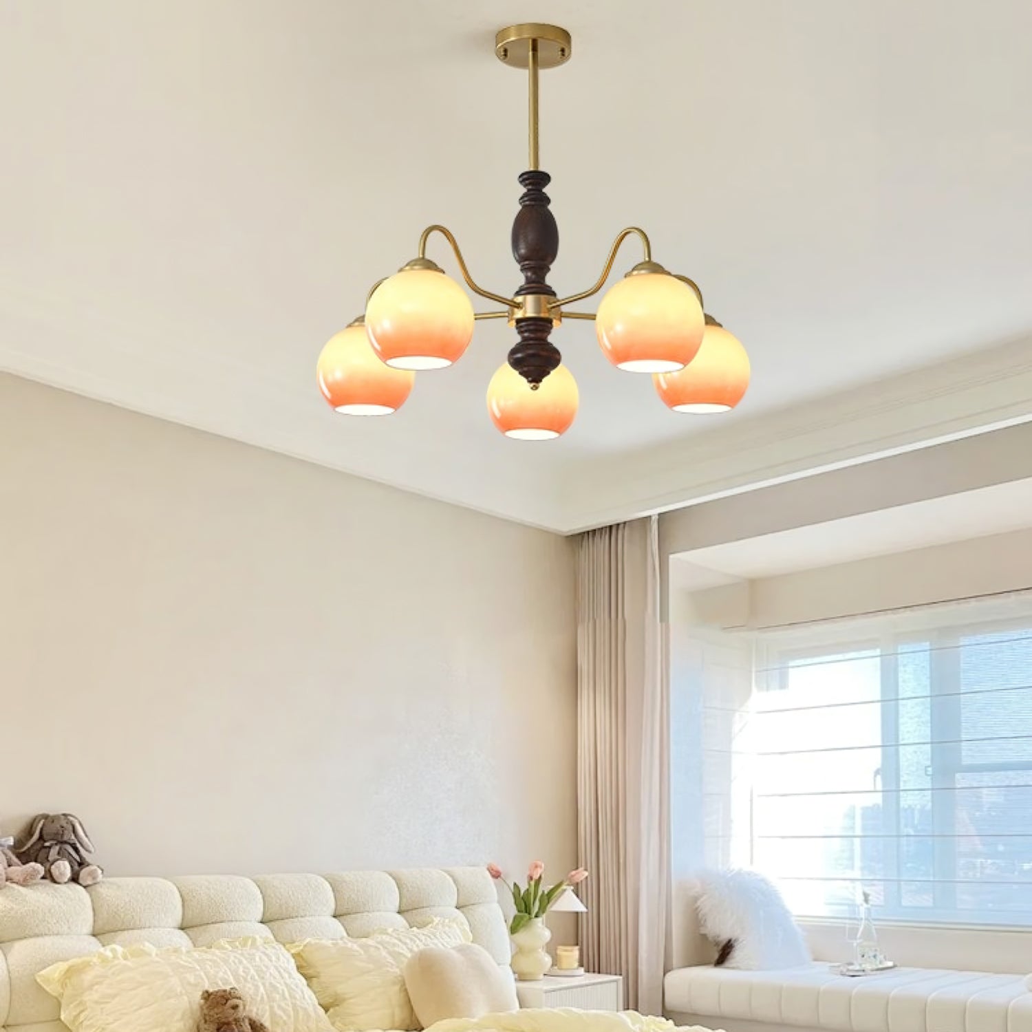 Aurora Chandelier Caramel Orb Curved Arm-Neutral Decor