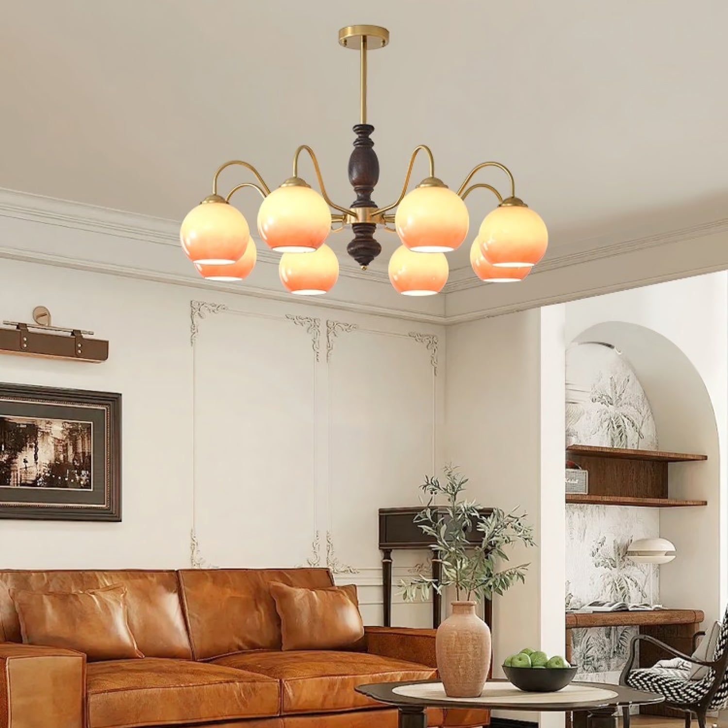 Aurora Chandelier Caramel Orb Curved Arm-Neutral Decor