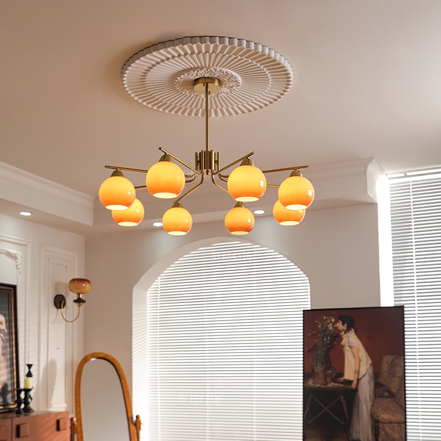 Lustra Chandelier Brass Caramel Globe Minimalist-Neutral Decor