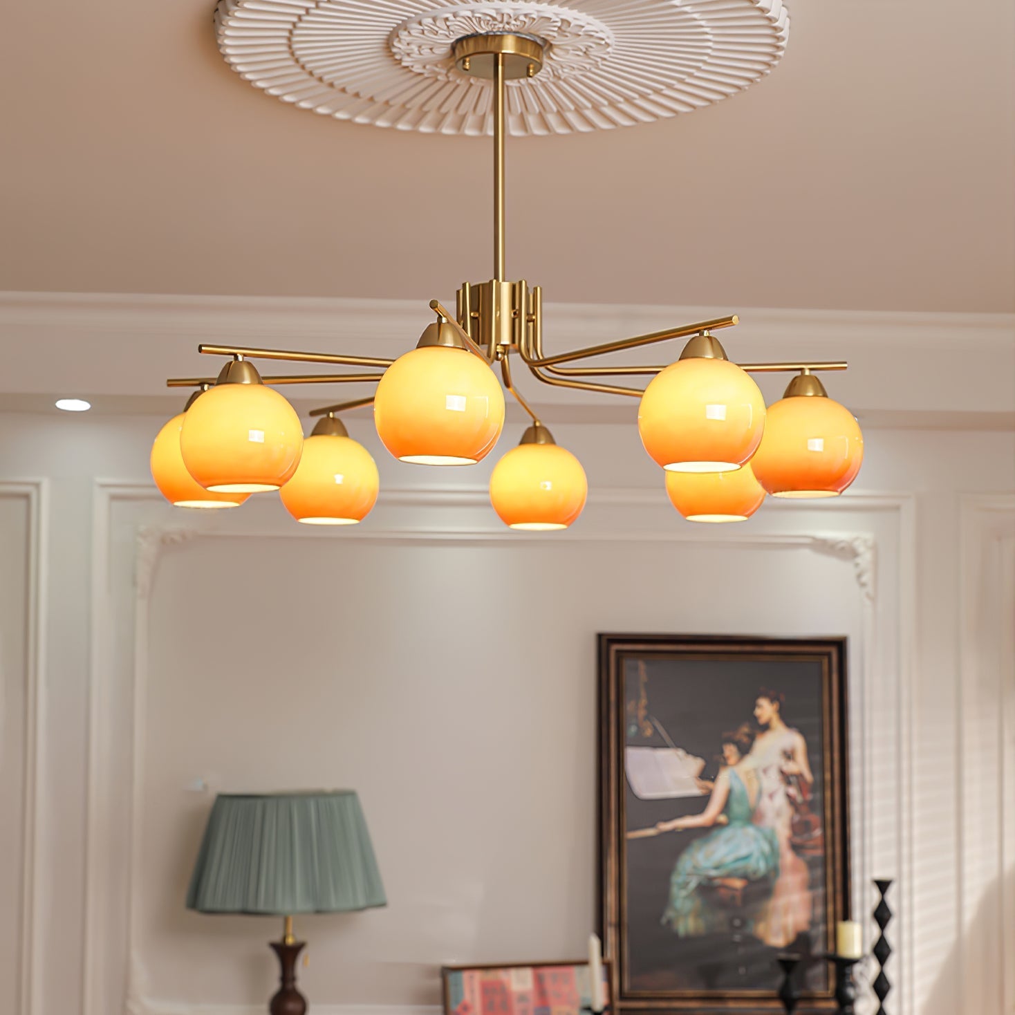 Lustra Chandelier Brass Caramel Globe Minimalist-Neutral Decor