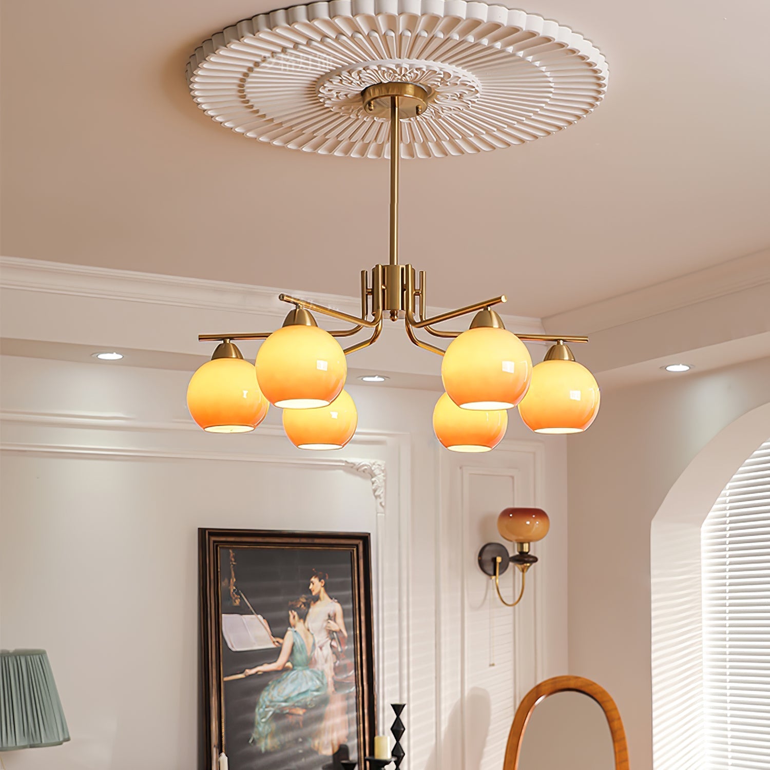 Lustra Chandelier Brass Caramel Globe Minimalist-Neutral Decor