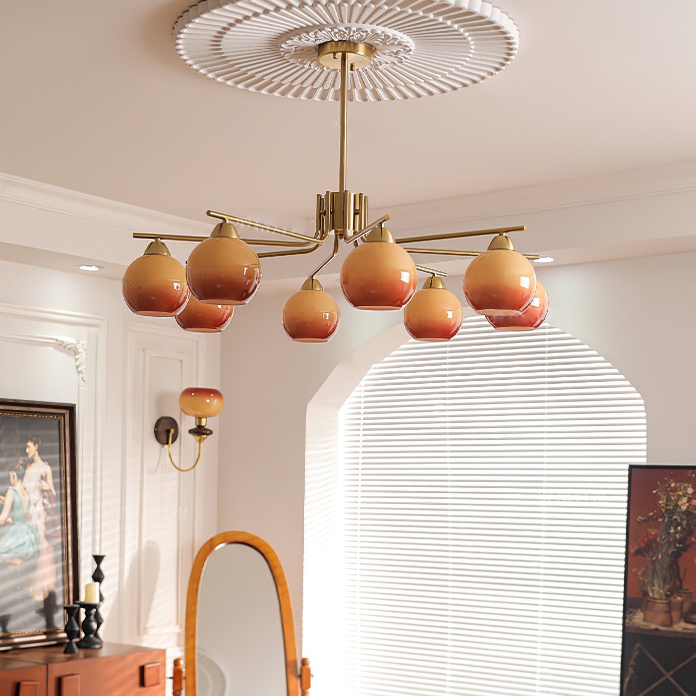 Lustra Chandelier Brass Caramel Globe Minimalist-Neutral Decor