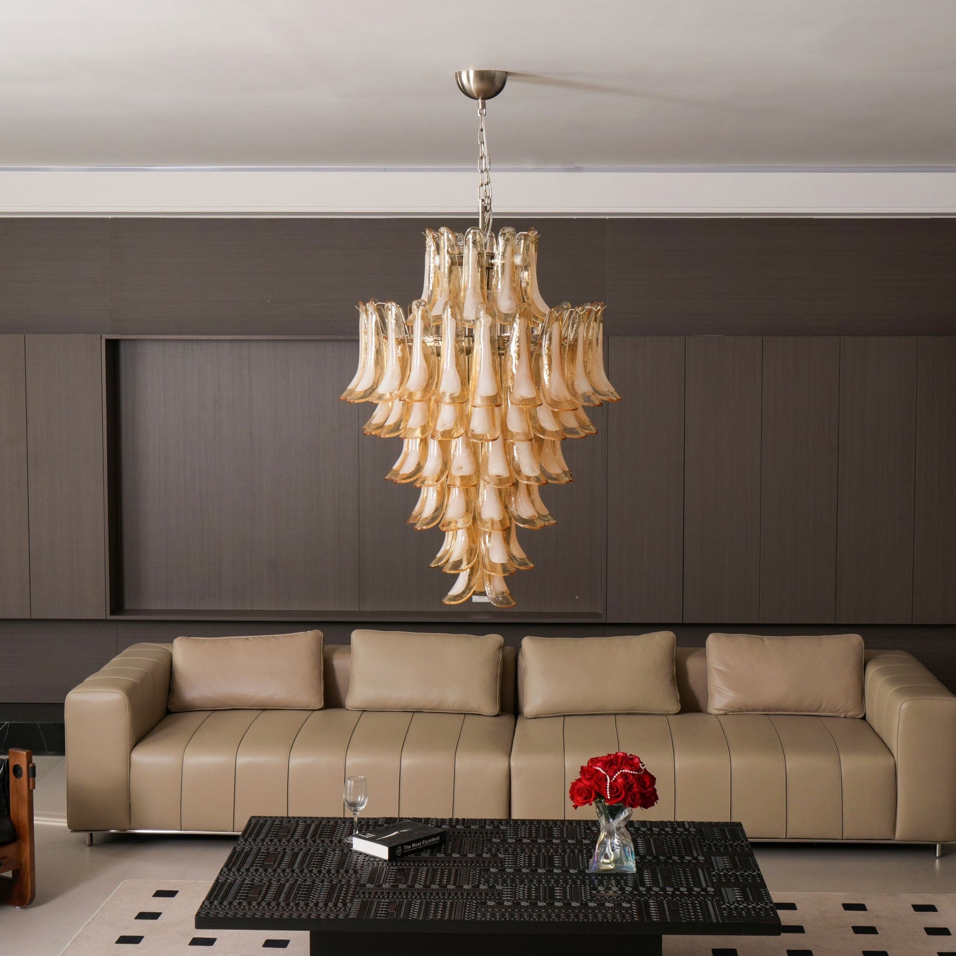 Aurora Chandelier Amber Murano Glass Petal Layered Luxury-Neutral Decor