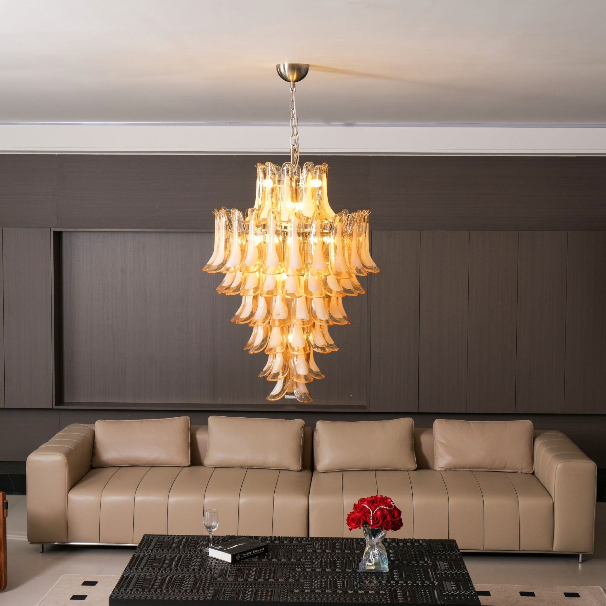 Aurora Chandelier Amber Murano Glass Petal Layered Luxury-Neutral Decor