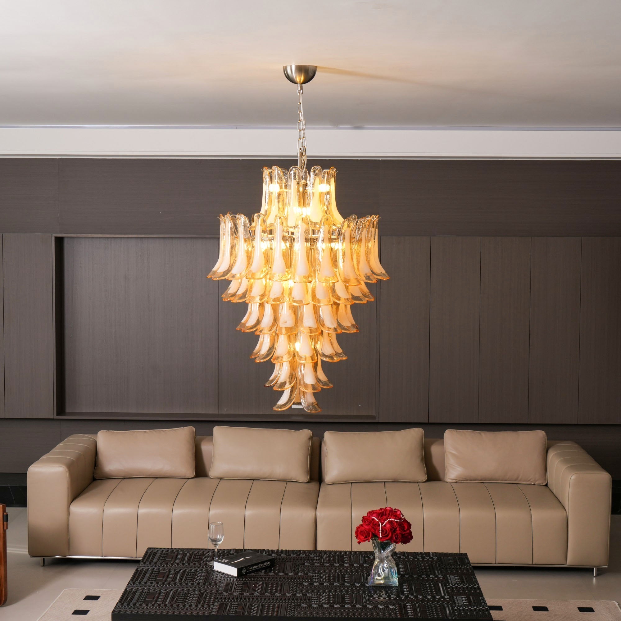 Aurora Chandelier Amber Murano Glass Petal Layered Luxury-Neutral Decor