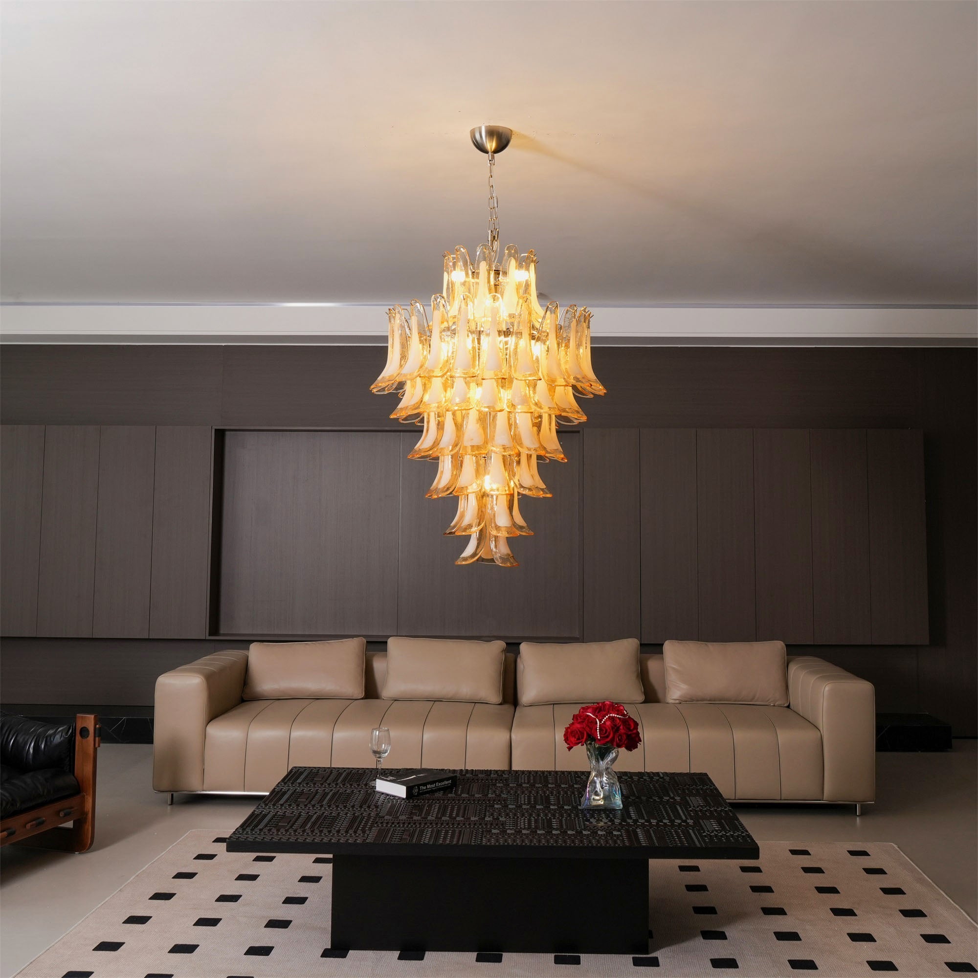 Aurora Chandelier Amber Murano Glass Petal Layered Luxury-Neutral Decor