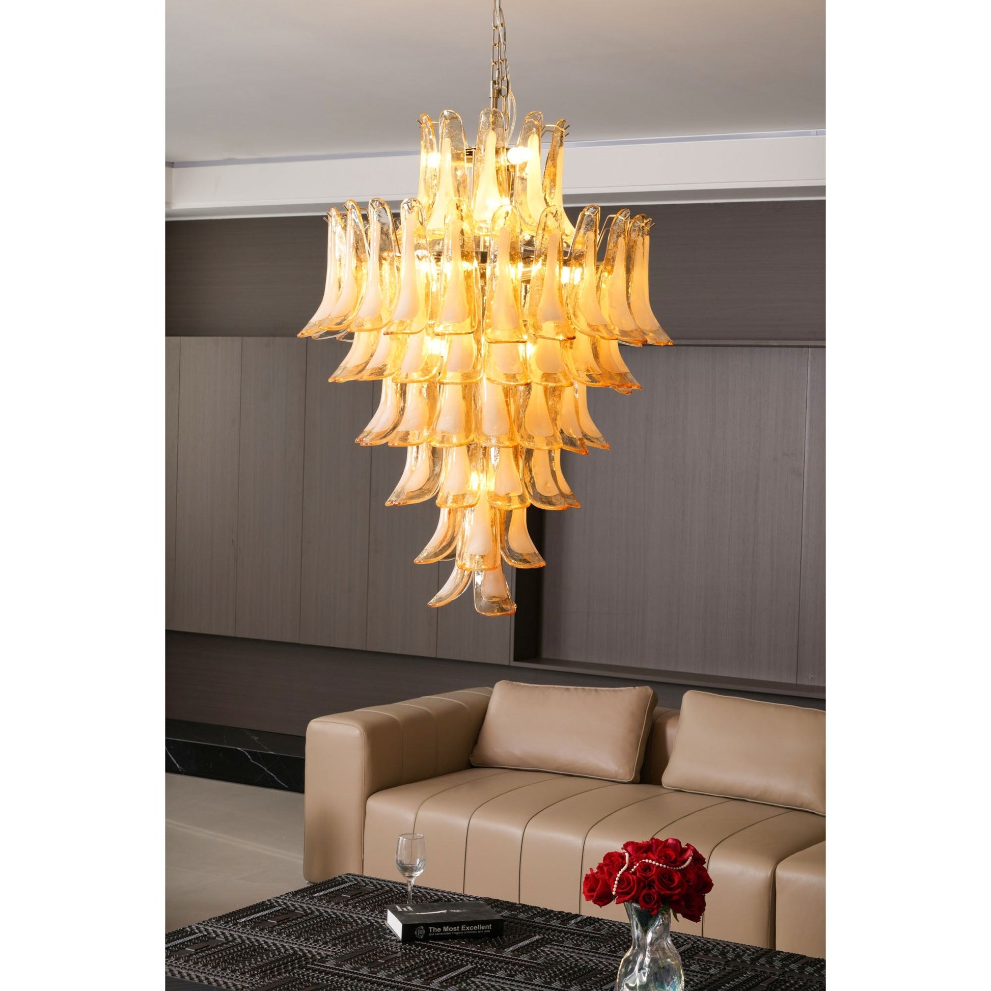 Aurora Chandelier Amber Murano Glass Petal Layered Luxury-Neutral Decor