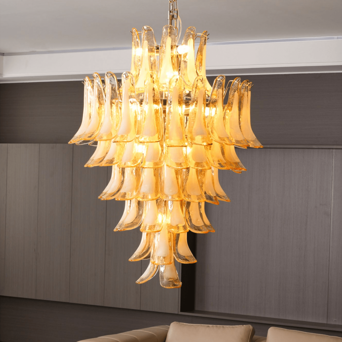 Aurora Chandelier Amber Murano Glass Petal Layered Luxury-Neutral Decor