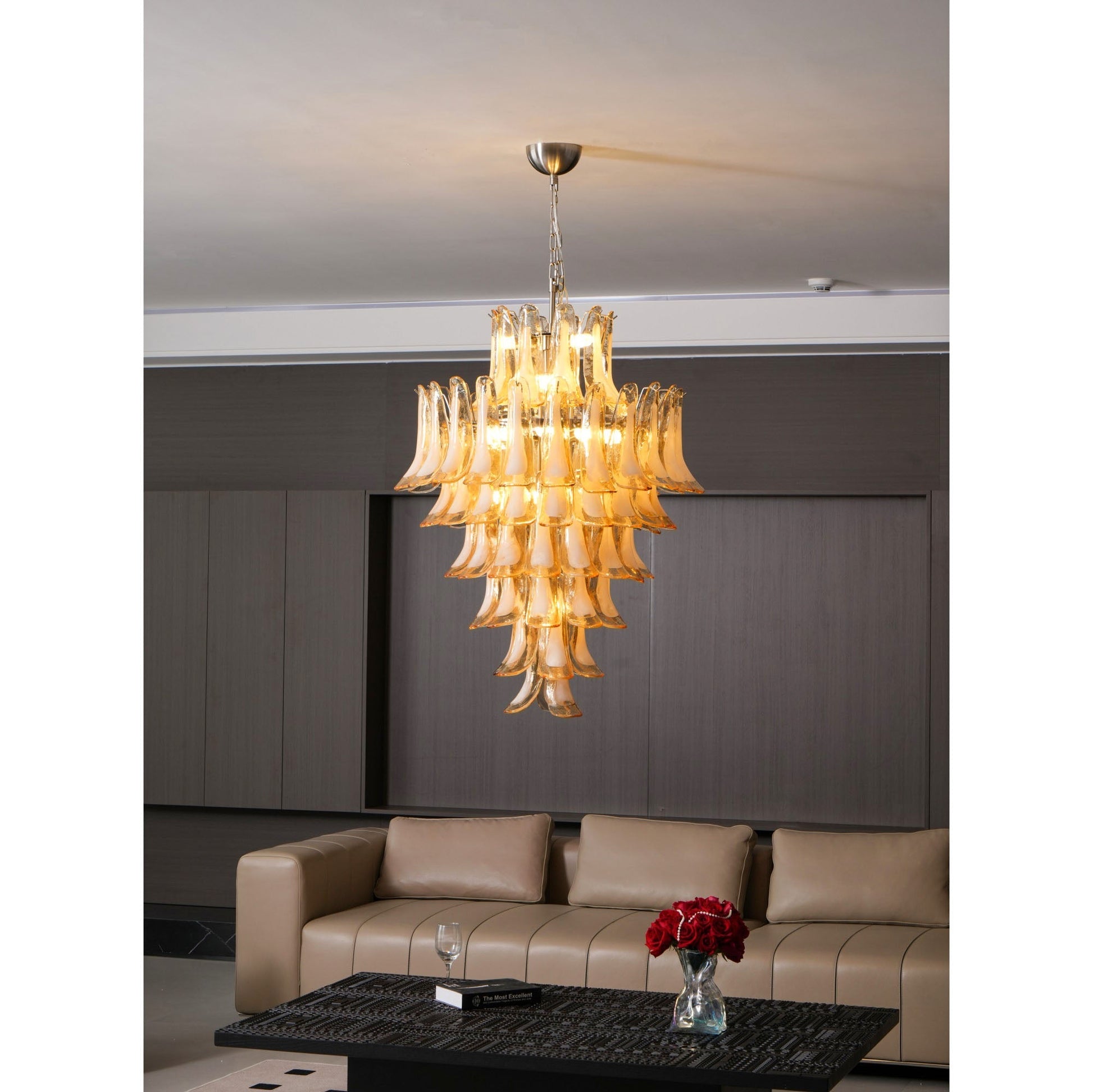 Aurora Chandelier Amber Murano Glass Petal Layered Luxury-Neutral Decor