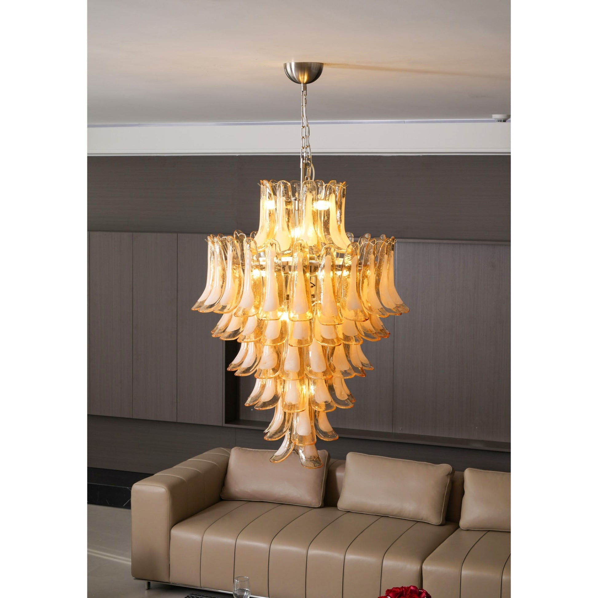 Aurora Chandelier Amber Murano Glass Petal Layered Luxury-Neutral Decor