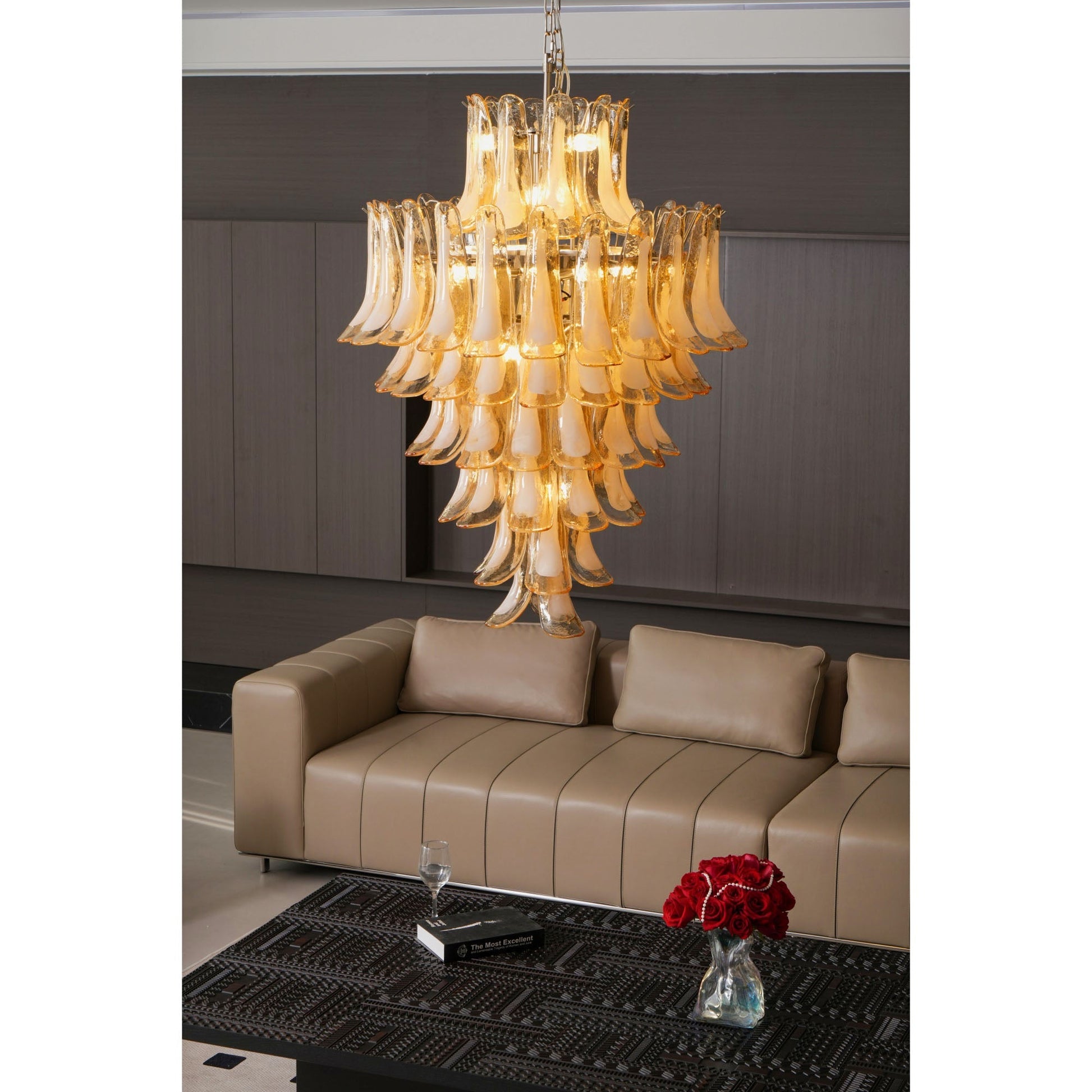 Aurora Chandelier Amber Murano Glass Petal Layered Luxury-Neutral Decor