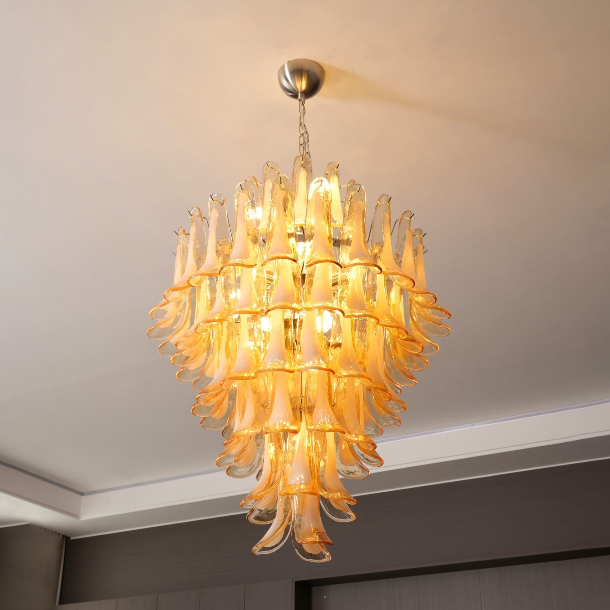 Aurora Chandelier Amber Murano Glass Petal Layered Luxury-Neutral Decor