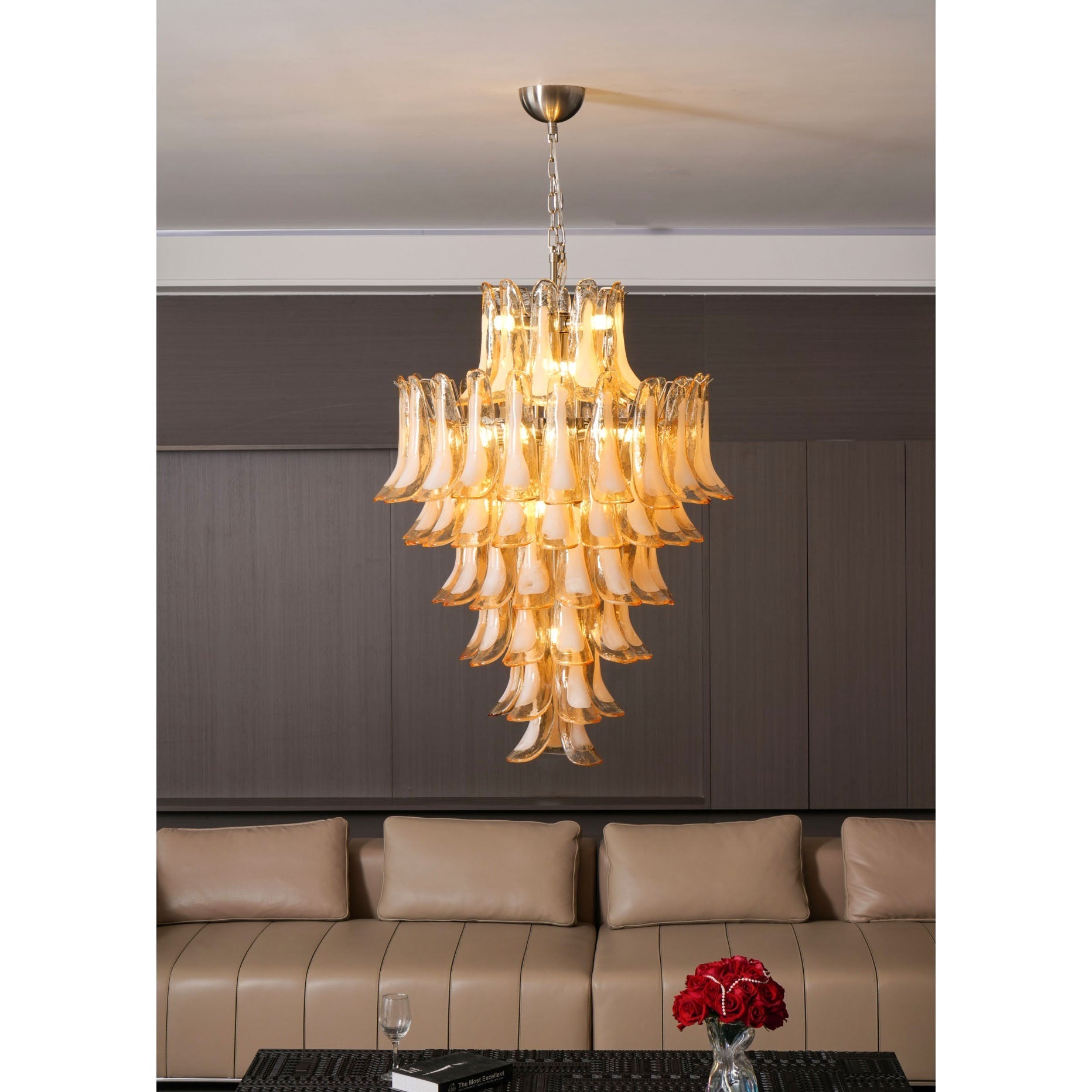 Aurora Chandelier Amber Murano Glass Petal Layered Luxury-Neutral Decor