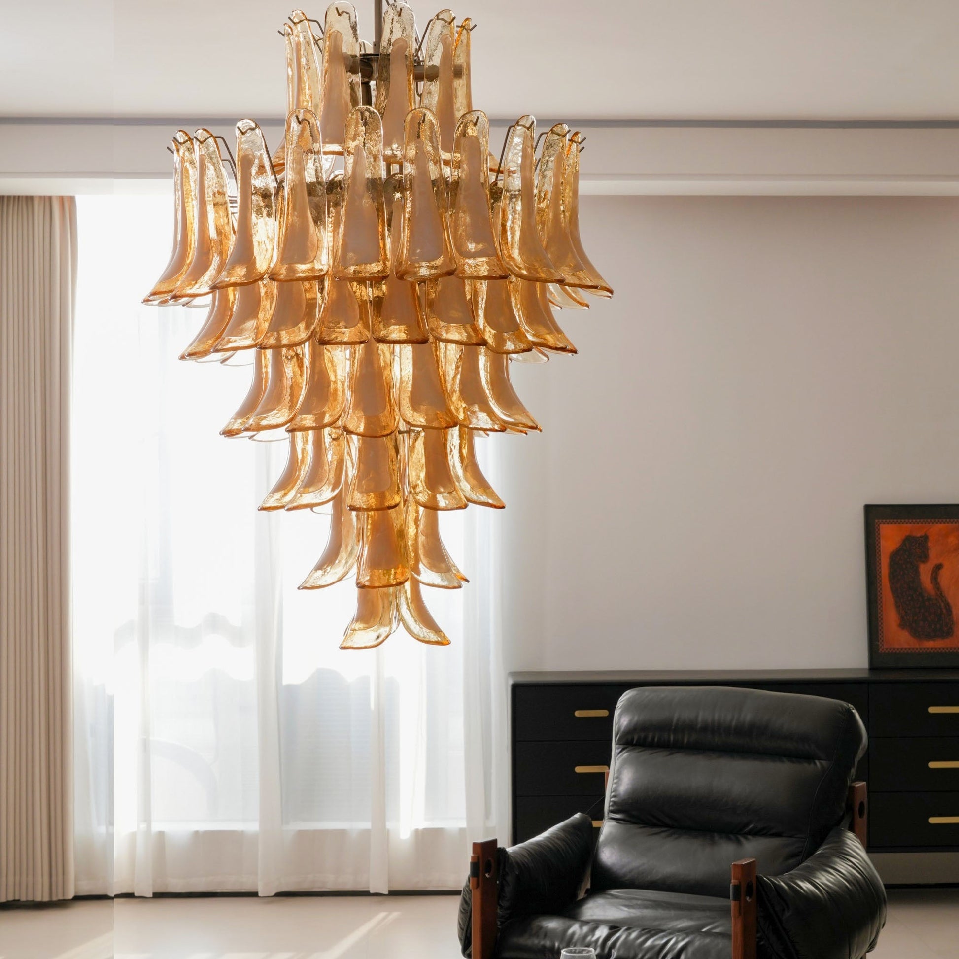 Aurora Chandelier Amber Murano Glass Petal Layered Luxury-Neutral Decor