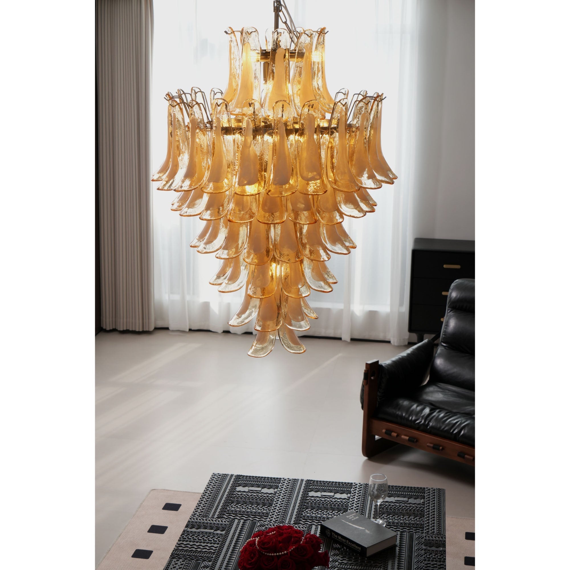 Aurora Chandelier Amber Murano Glass Petal Layered Luxury-Neutral Decor