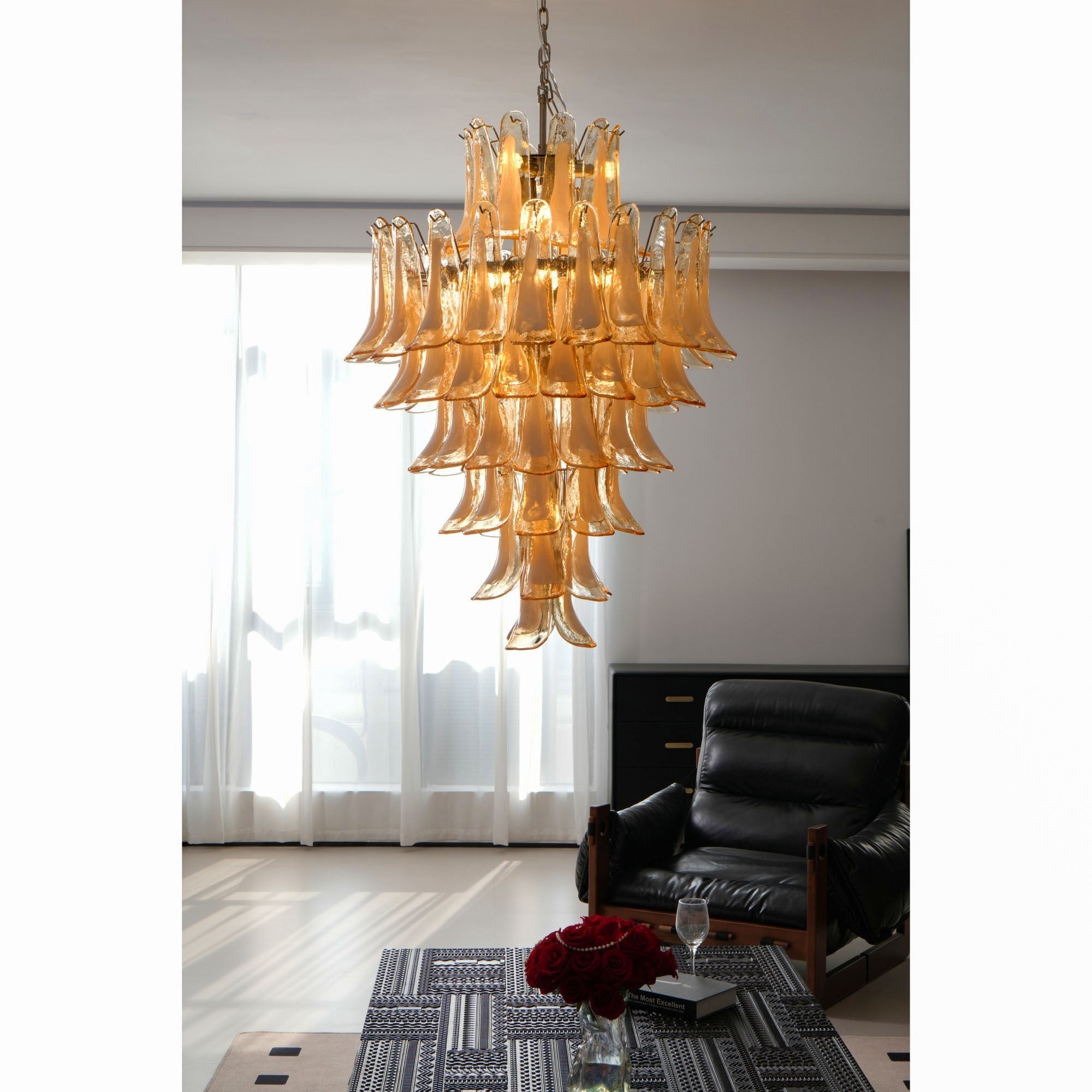 Aurora Chandelier Amber Murano Glass Petal Layered Luxury-Neutral Decor