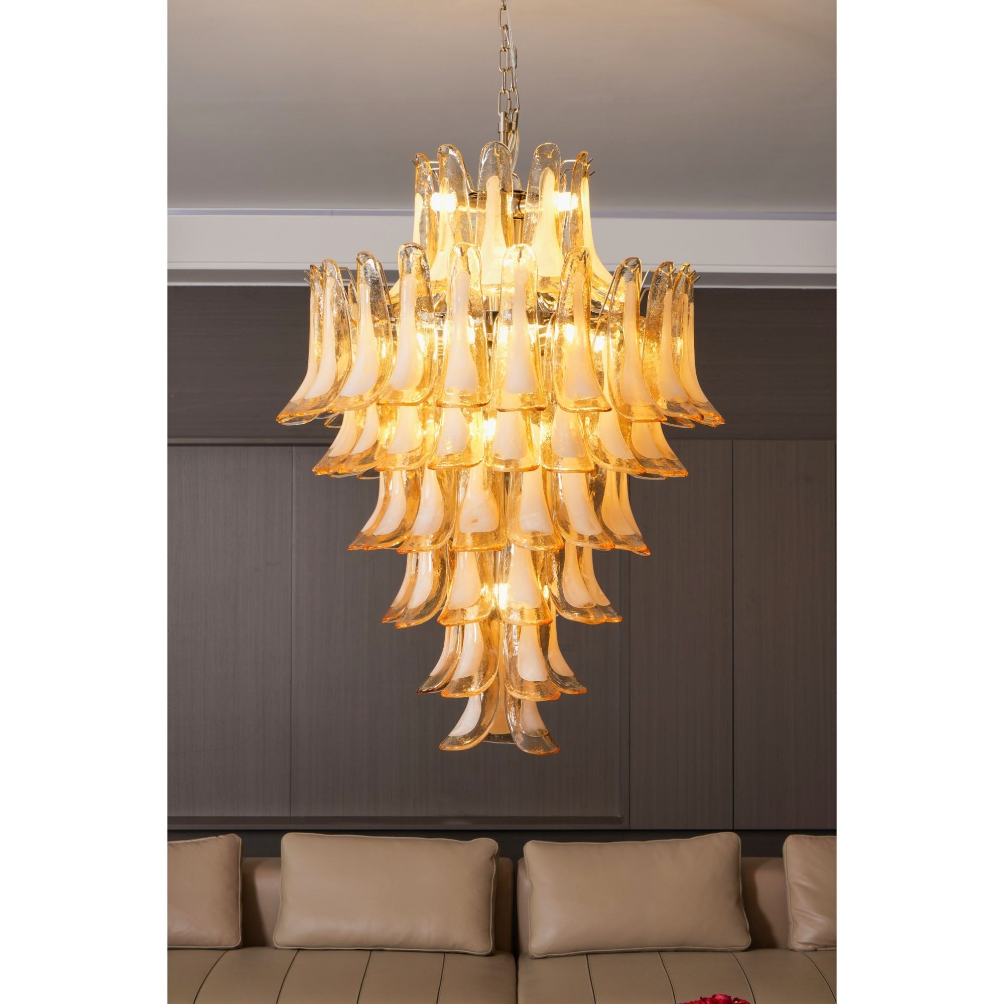 Aurora Chandelier Amber Murano Glass Petal Layered Luxury-Neutral Decor
