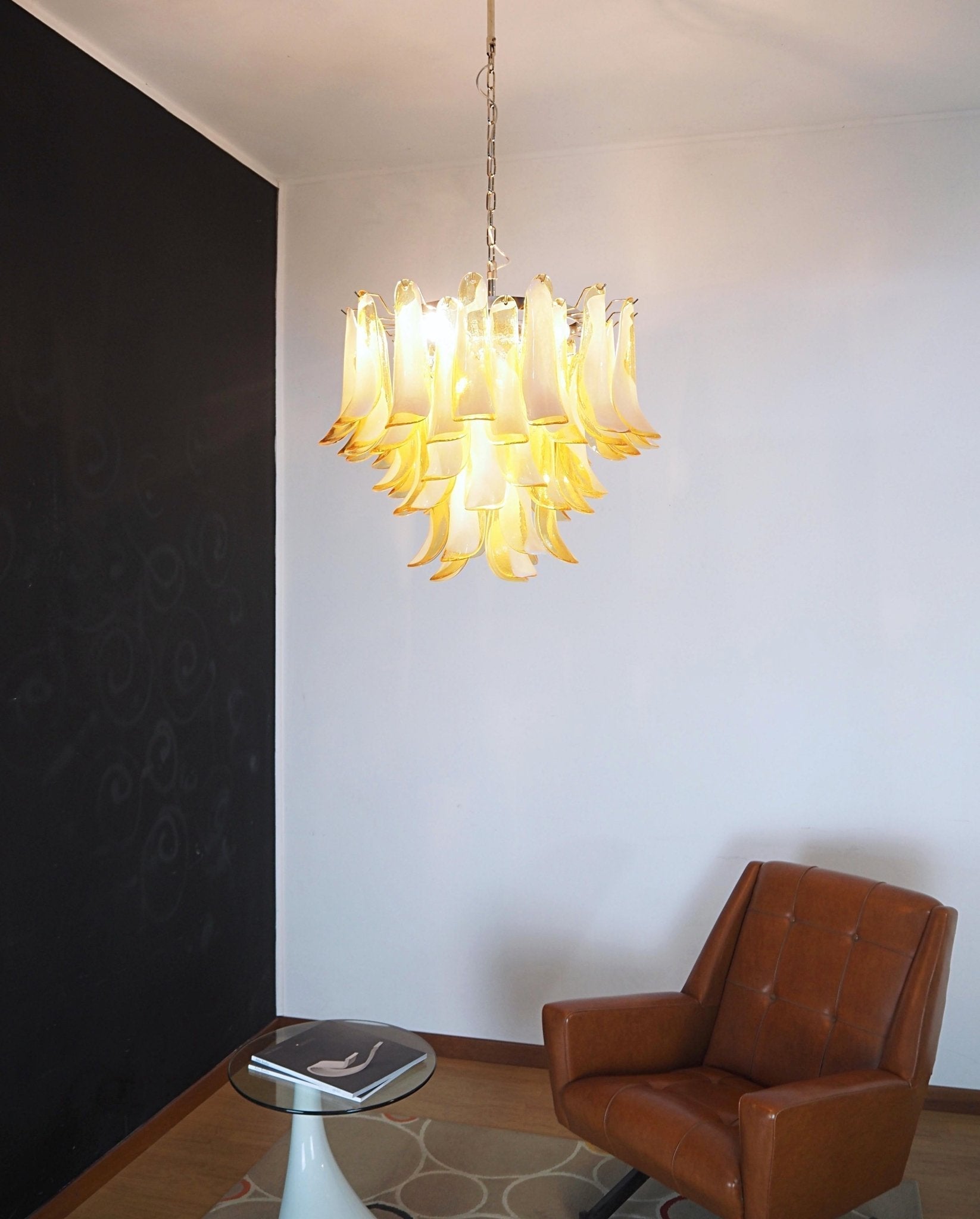 Aurora Chandelier Amber Murano Glass Petals Layered-Neutral Decor