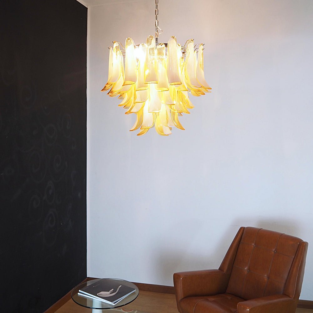 Aurora Chandelier Amber Murano Glass Petals Layered-Neutral Decor