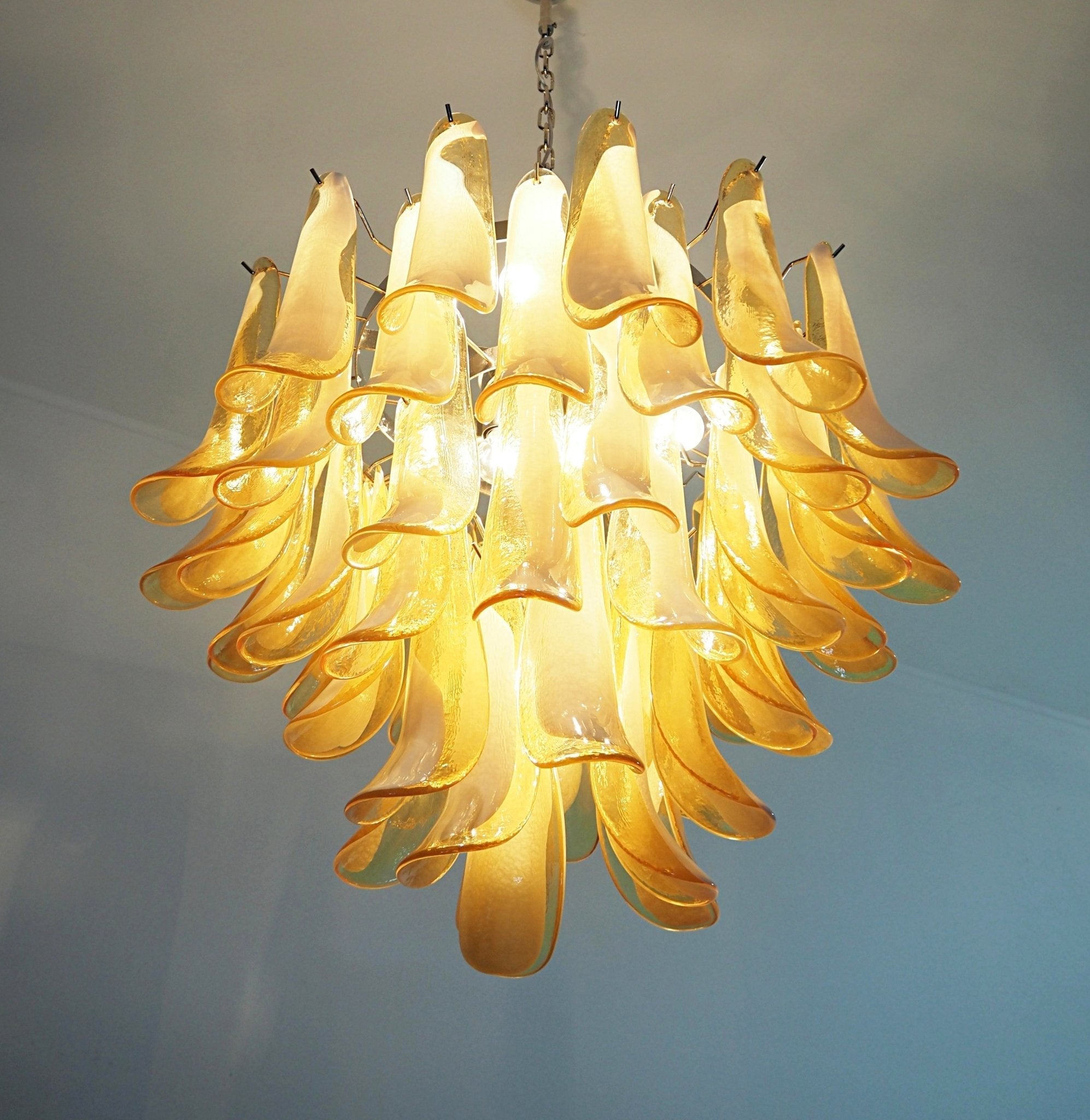 Aurora Chandelier Amber Murano Glass Petals Layered-Neutral Decor