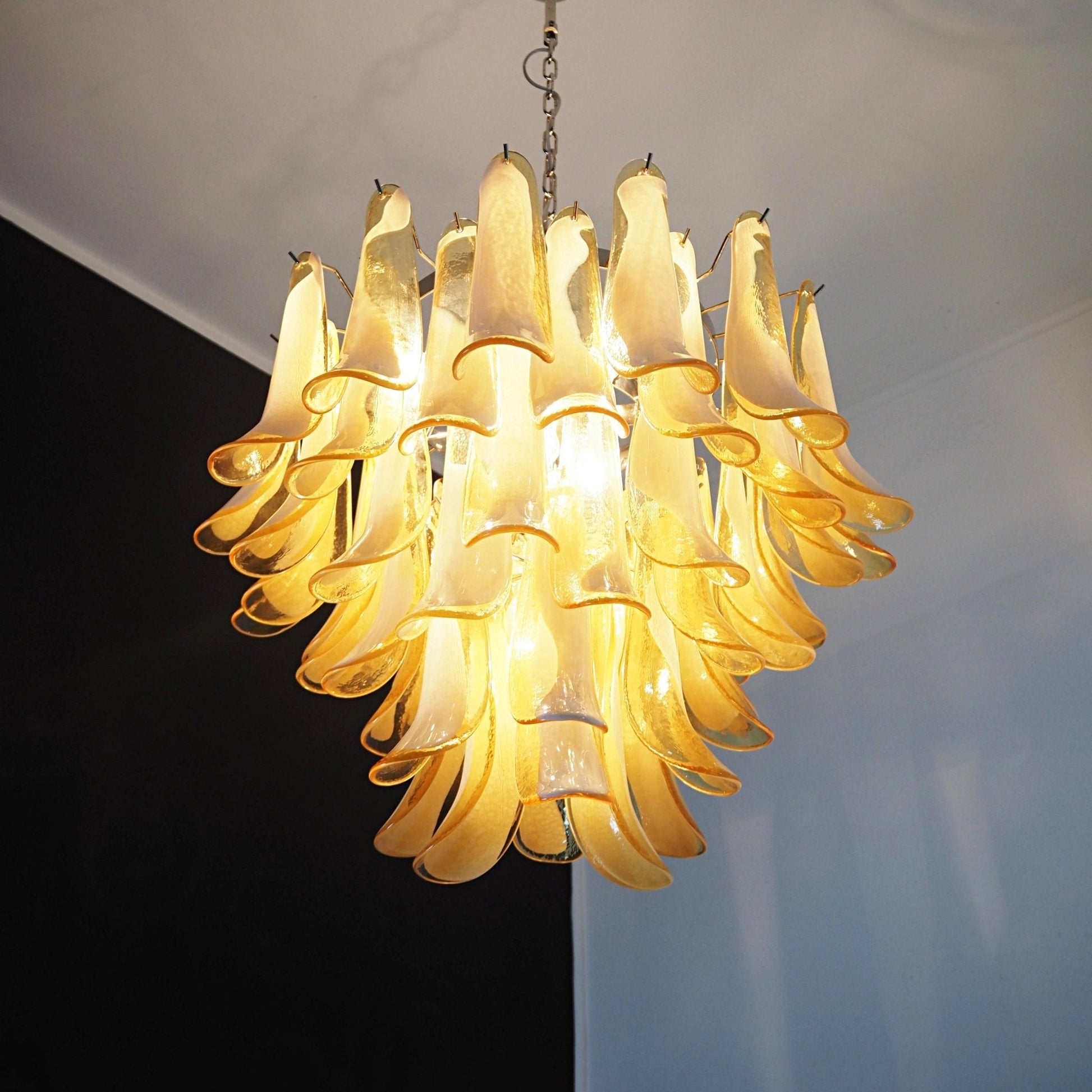 Aurora Chandelier Amber Murano Glass Petals Layered-Neutral Decor