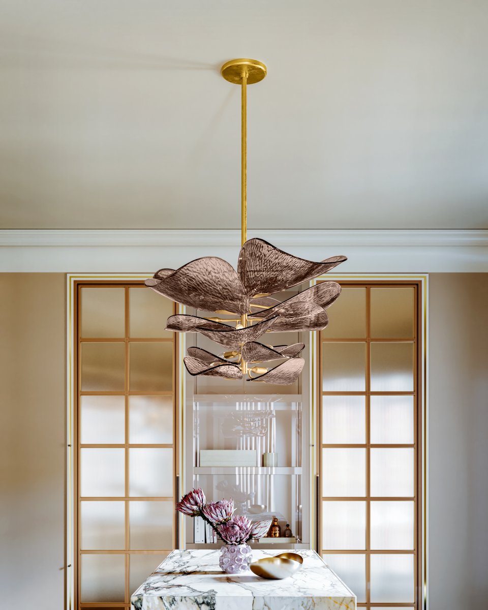 Aurora Chandelier Cardiff Piastra Glass Petal Layered Bronze-Neutral Decor