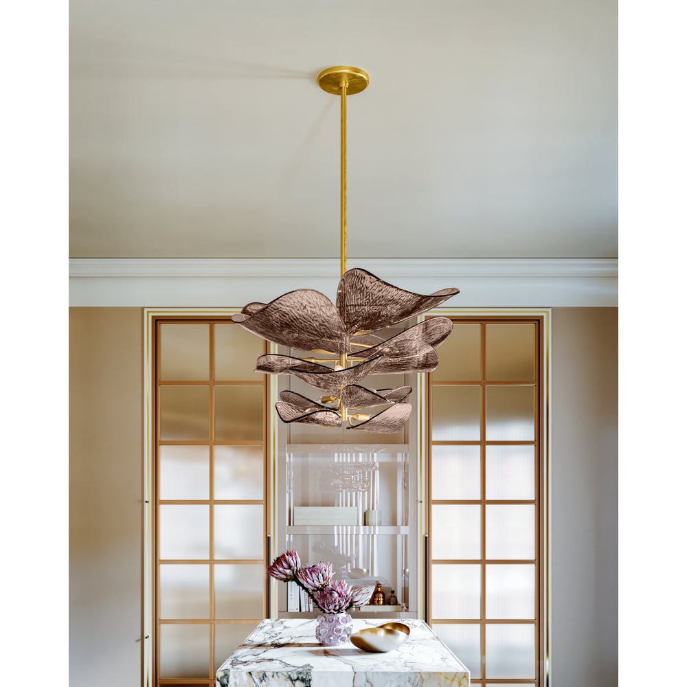 Aurora Chandelier Cardiff Piastra Glass Petal Layered Bronze-Neutral Decor