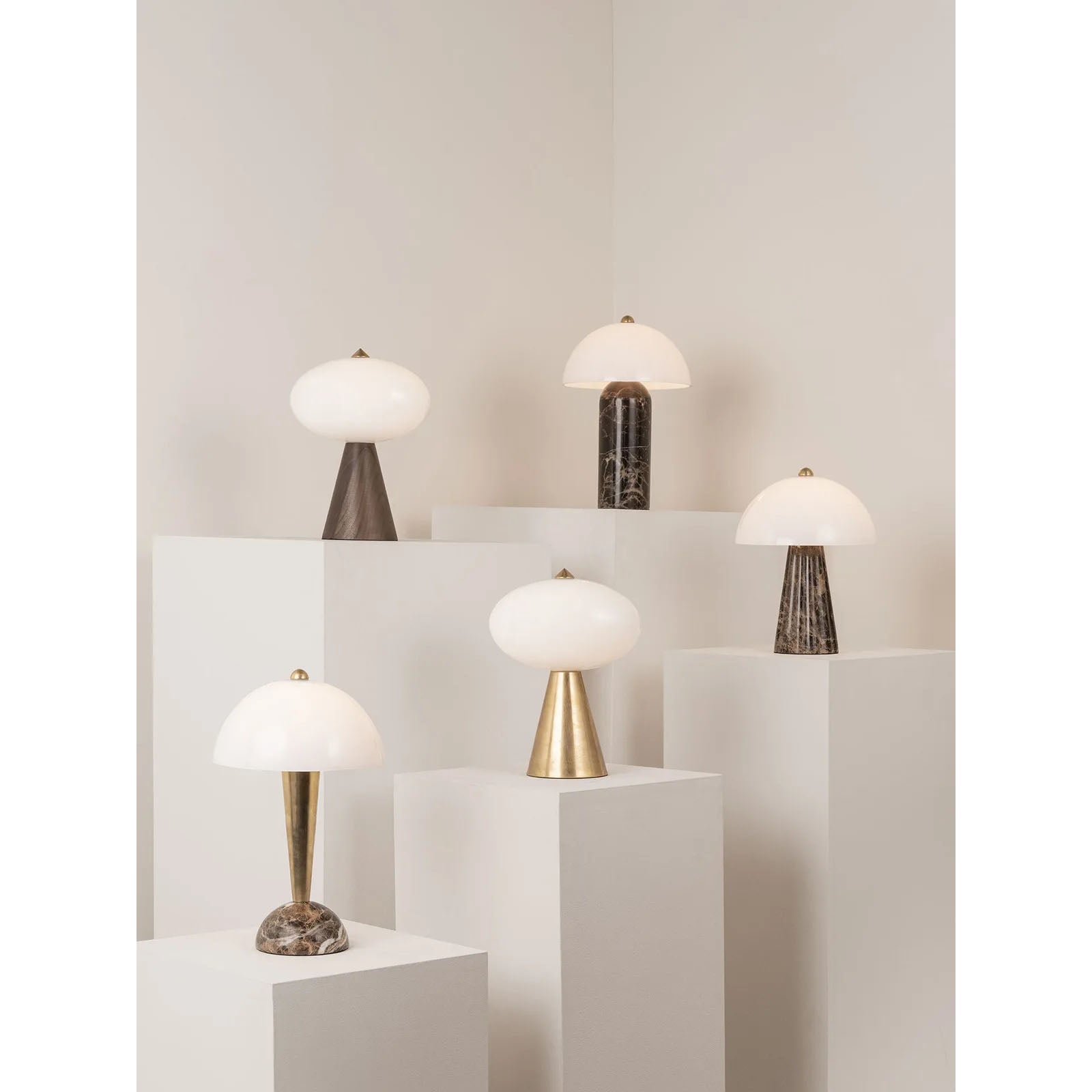 Side view of the Carme Table Lamp in white marble.