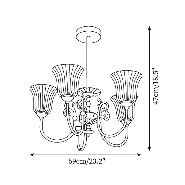 Chandelier with Brass Arms White Glass Shades Opulent Luxe