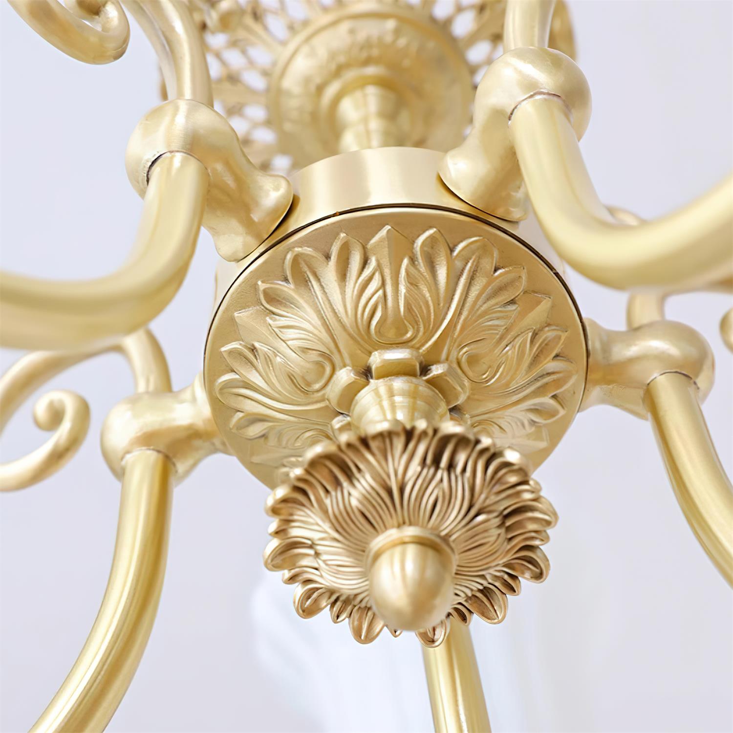 Chandelier with Brass Arms White Glass Shades Opulent Luxe