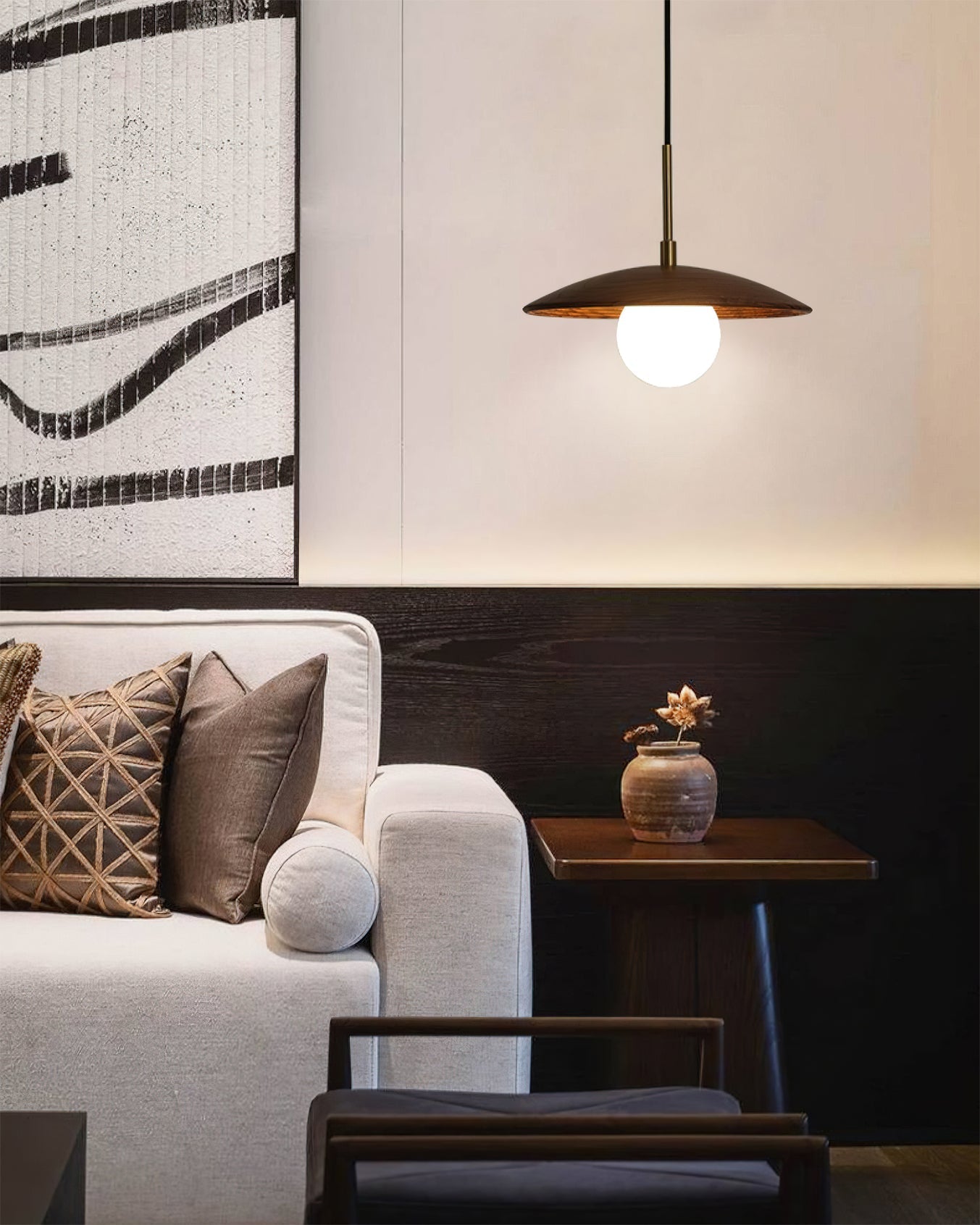 Detail shot of the wood grain on the Caroll Pendant Light.
