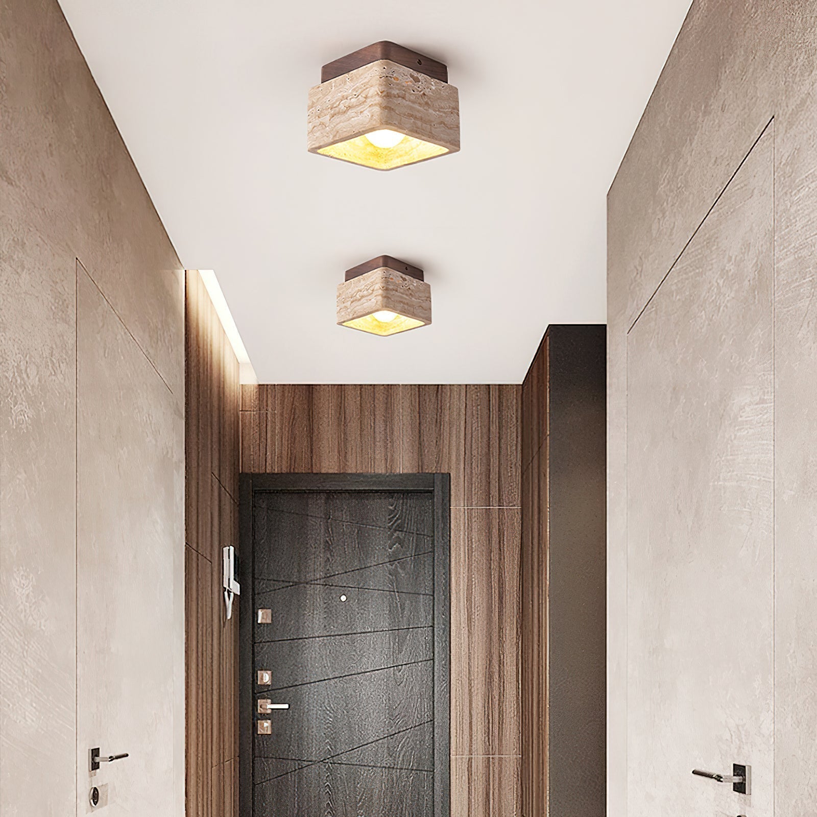 Veloria Ceiling Light Travertine Square Flush Mount-Neutral Decor